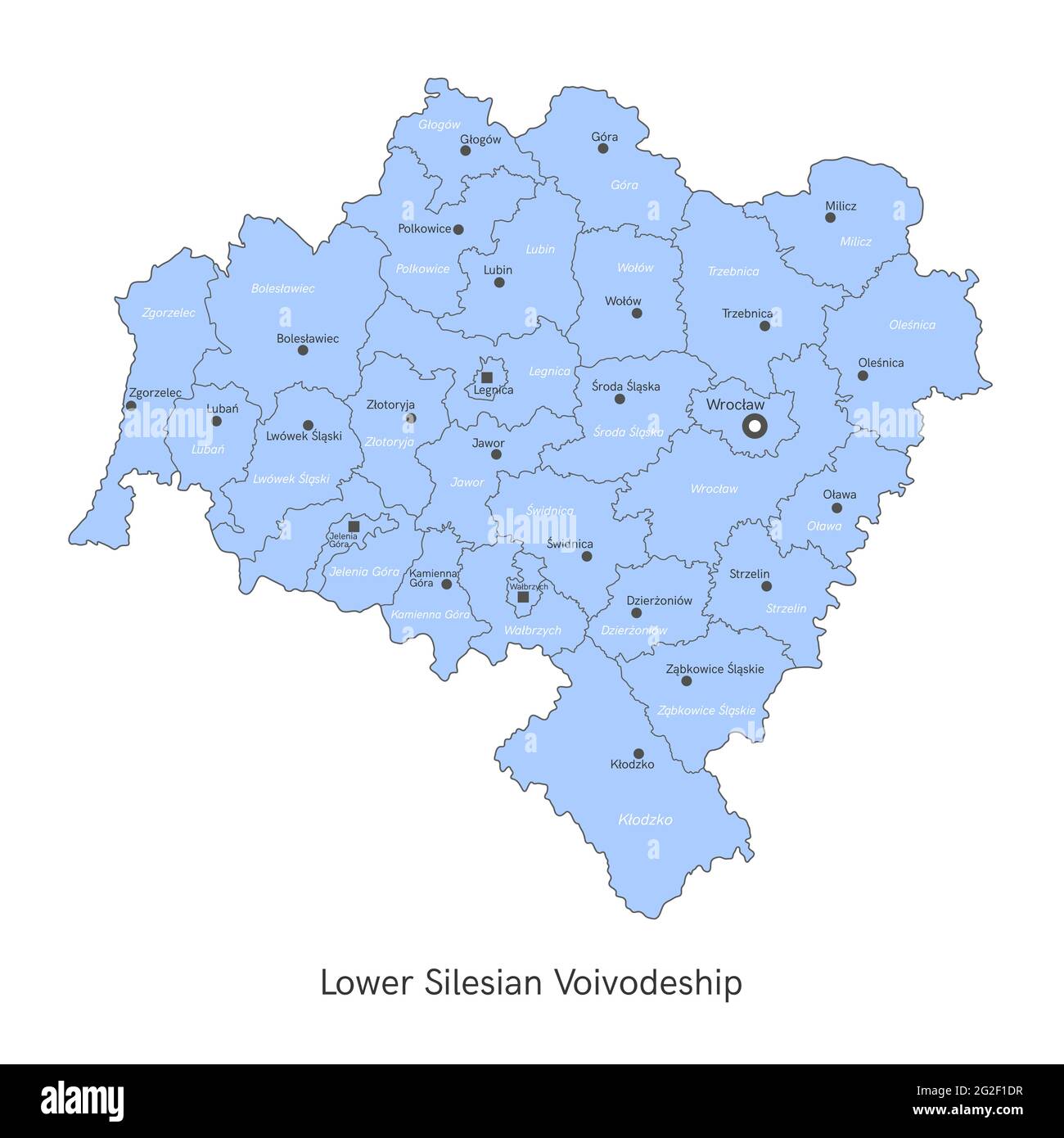 Illustrazione vettoriale: Mappa amministrativa della Polonia. Mappa dei voivodati silesiani inferiori Illustrazione Vettoriale