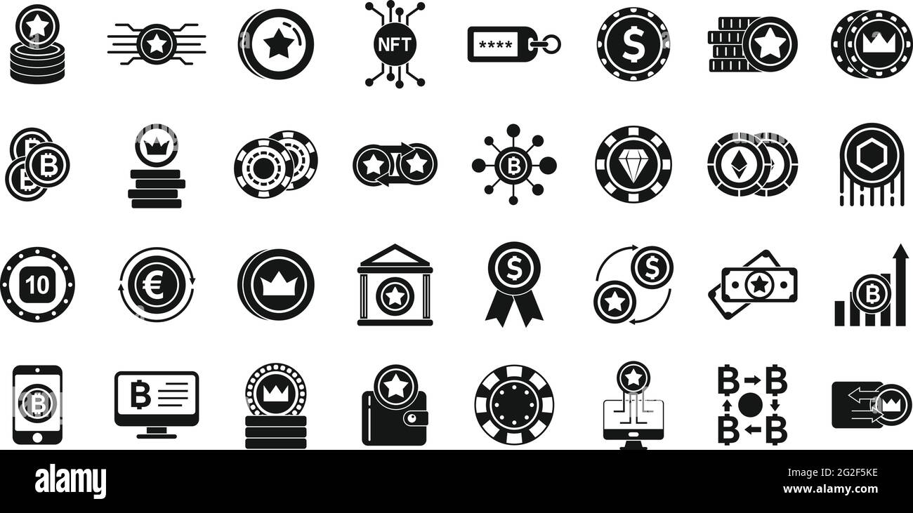 Set di icone token, stile semplice Illustrazione Vettoriale