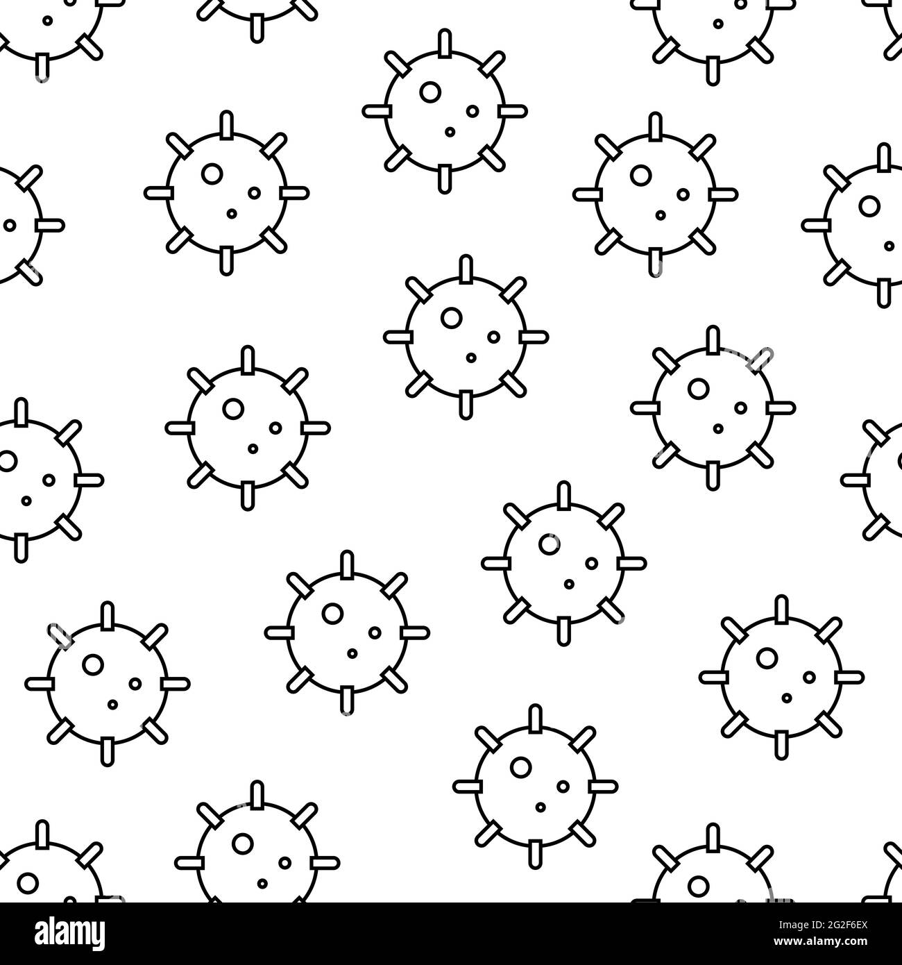 Pattern vettoriale Coronavirus senza giunture. Segno di SARS-COV-2, nuovo coronavirus. Profilo nero astratto modello di virus isolato su sfondo bianco per medica Illustrazione Vettoriale