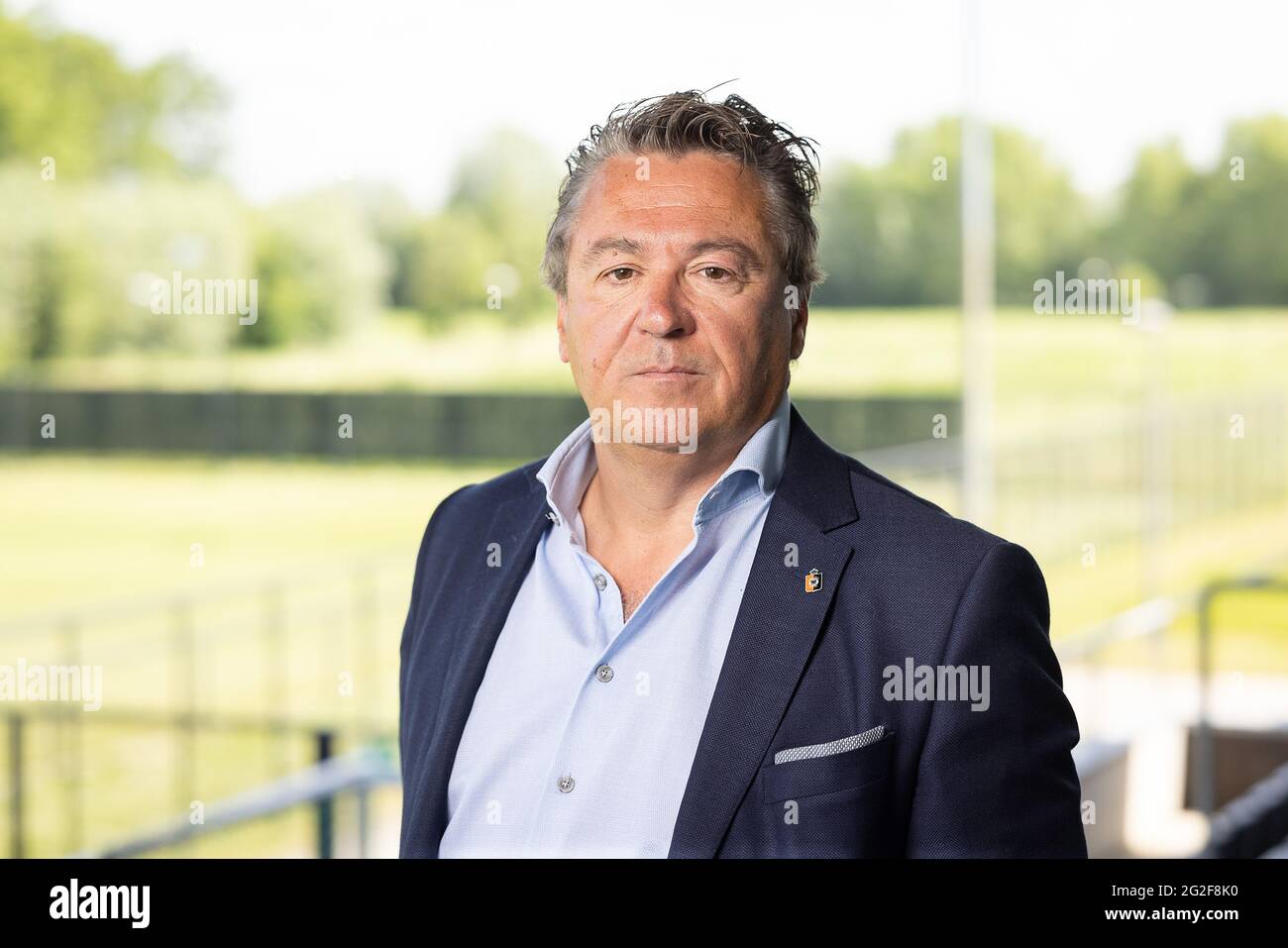 Il presidente di Deinze Denijs Van De Weghe ha ritratto durante una conferenza stampa di KMSK Deinze, in vista della nuova stagione 2021-2022 della 'Lega di Proximus' 1B Foto Stock