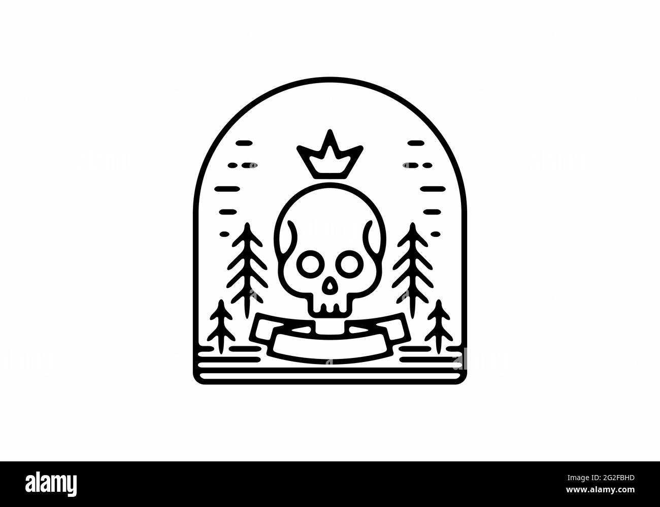 Testa a scheletro con design a badge Crown Line ART Illustrazione Vettoriale