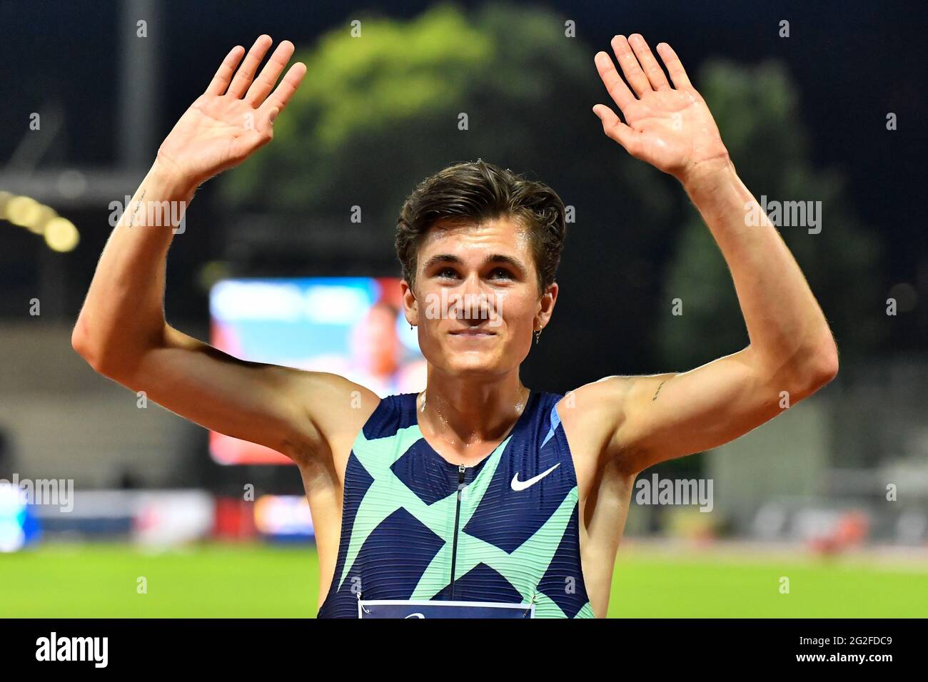 Firenze, Italia. 10 Giugno 2021. Era un sogno Golden Gala Pietro Mennea a Firenze. Quattro le migliori performance del mondo nel 2021 e molte gemme italiane, tra cui Gianmarco tamberi's 2.33 in the high jump e Leonardo Fabbri's 21.71 in the shot, hanno messo i riflettori sulla serata all'Asics Firenze Marathon Stadium, la terza tappa della Wanda Diamond League. (Foto di Domenico Cippitelli/Pacific Press) Credit: Pacific Press Media Production Corp./Alamy Live News Foto Stock