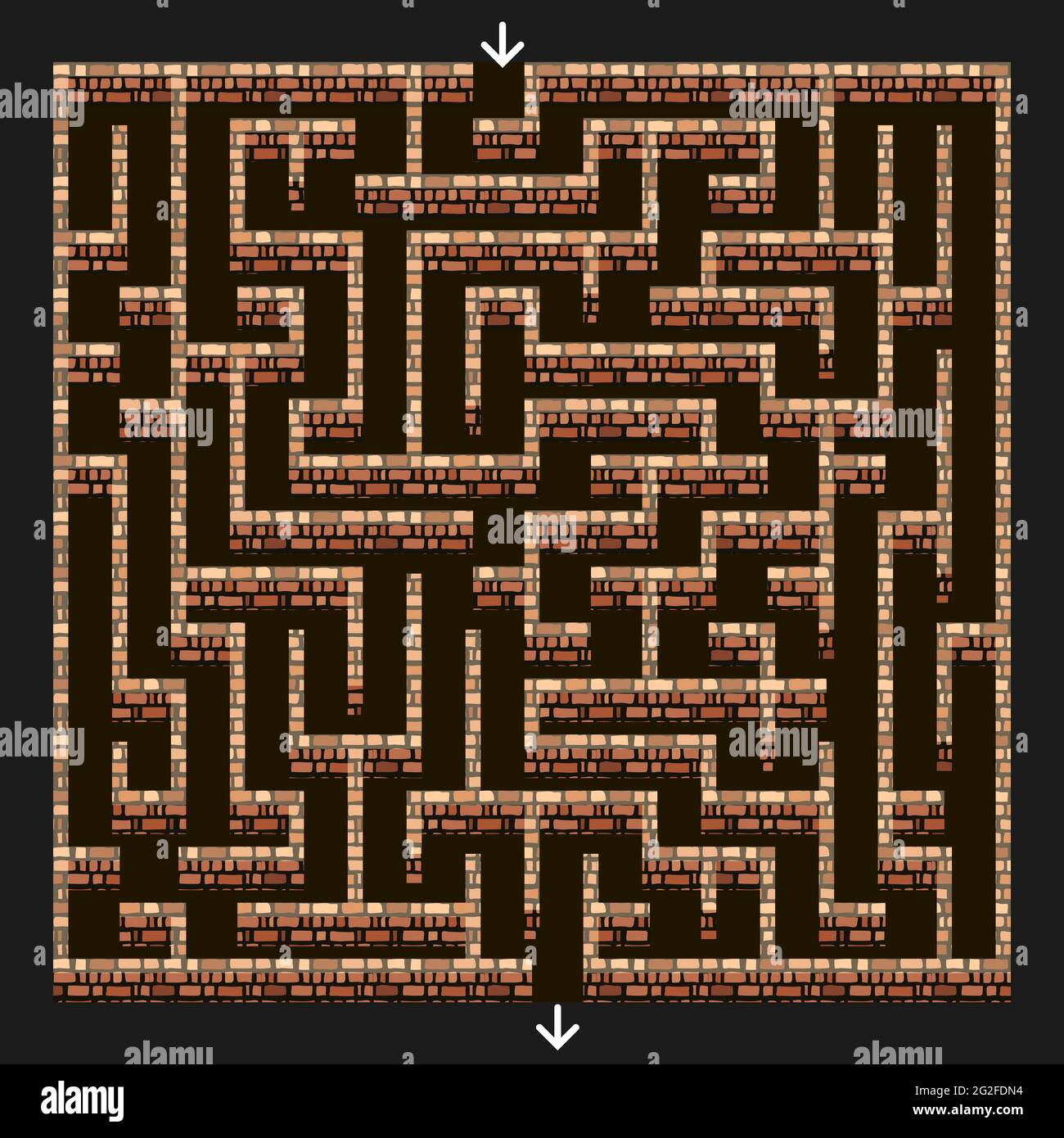 Labirinto 3d. Labirinto con muri in pietra di mattoni per puzzle o dungeon fuga di livello di gioco. Vista dall'alto verso il basso. Illustrazione vettoriale Illustrazione Vettoriale