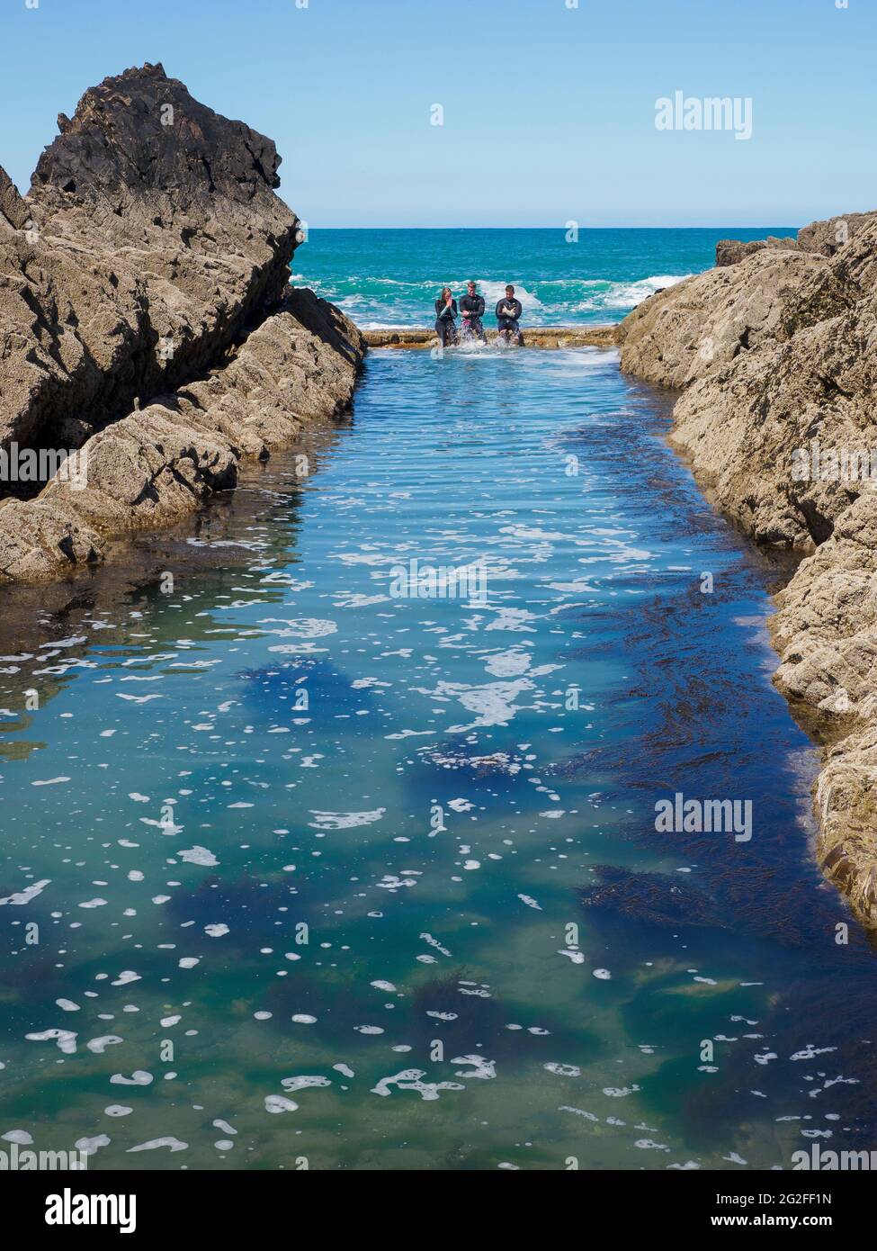 La fossa di Tommy, l'originale piscina di mare a Bude, in epoca vittoriana era una piscina per signori, Bude, Cornovaglia, Regno Unito Foto Stock
