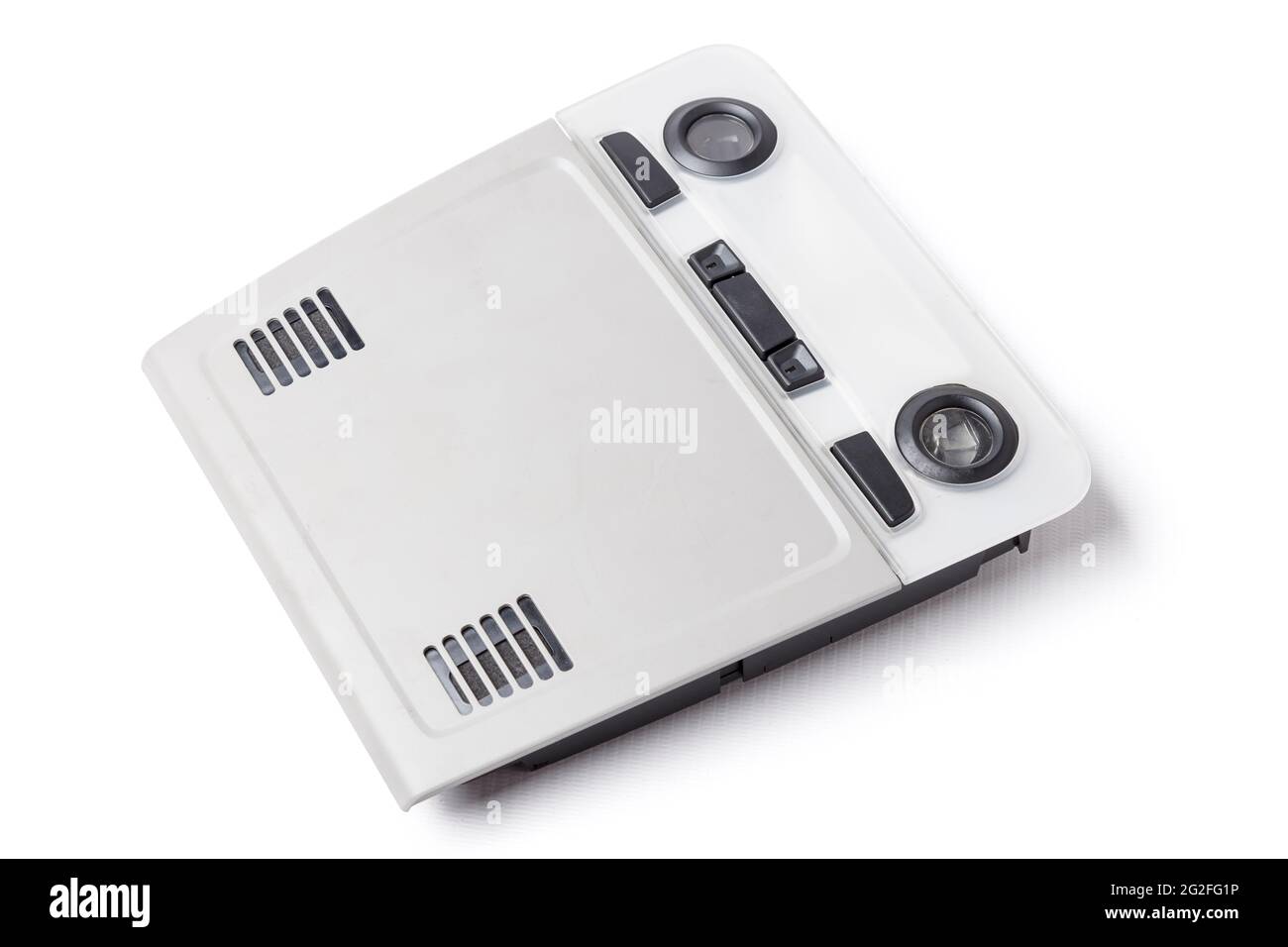 Il pezzo di ricambio rimosso dalla vettura su uno sfondo bianco isolato è la luce interna nel soffitto per la sostituzione e la riparazione. Parti di ricambio catalo Foto Stock