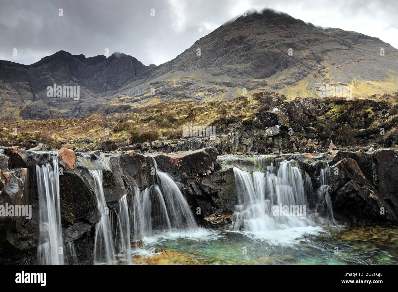 Fairy Pools, Glen fragile, Isola di Skye, Scozia, Regno Unito Foto Stock