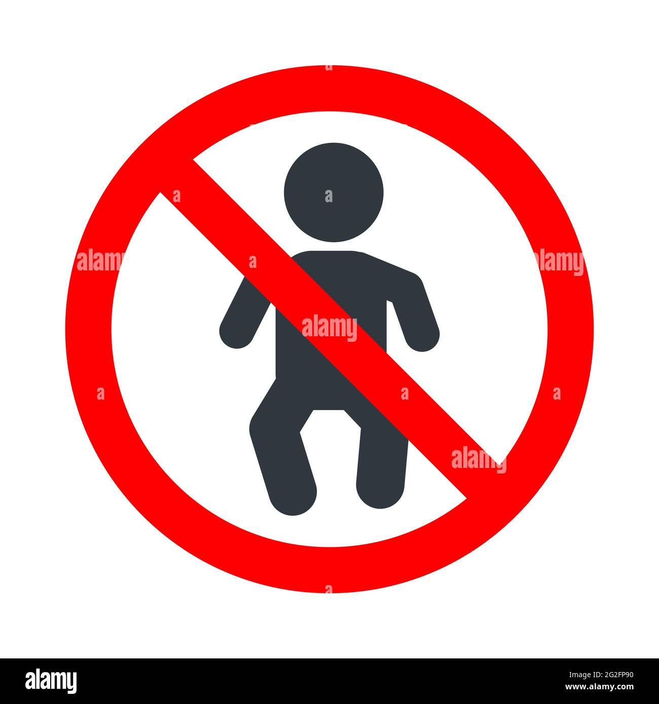 Bambini non ammessi, cartello rosso vietato con l'icona del bambino su sfondo bianco Illustrazione Vettoriale
