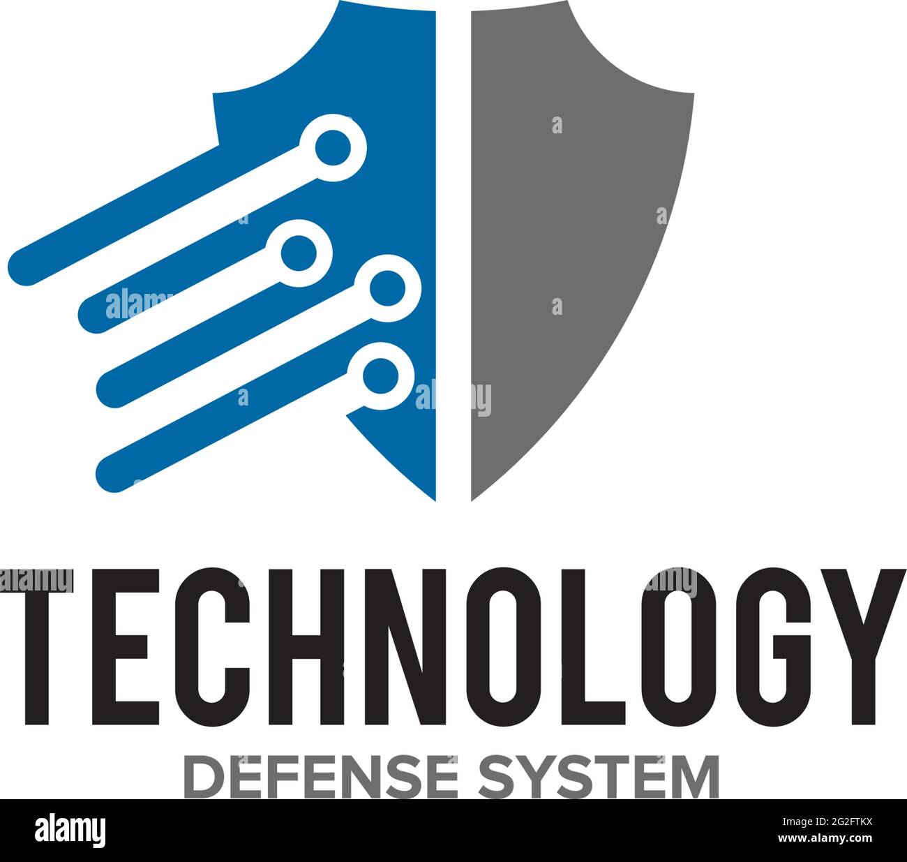 Modello vettoriale di progettazione del logo del sistema di difesa tecnologica Illustrazione Vettoriale
