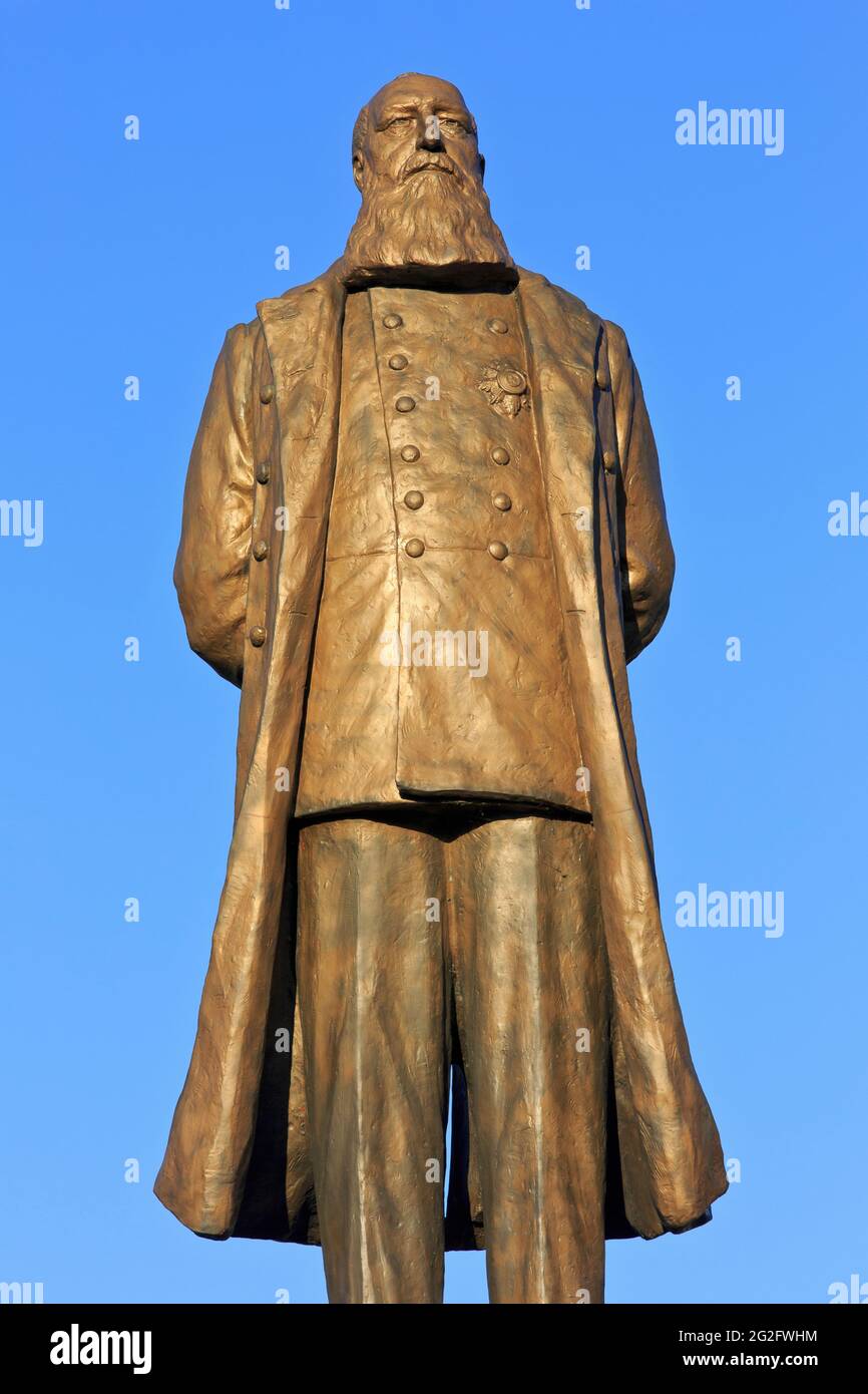 Statua del re Leopoldo II del Belgio (1835-1909) a Namur, Belgio Foto Stock