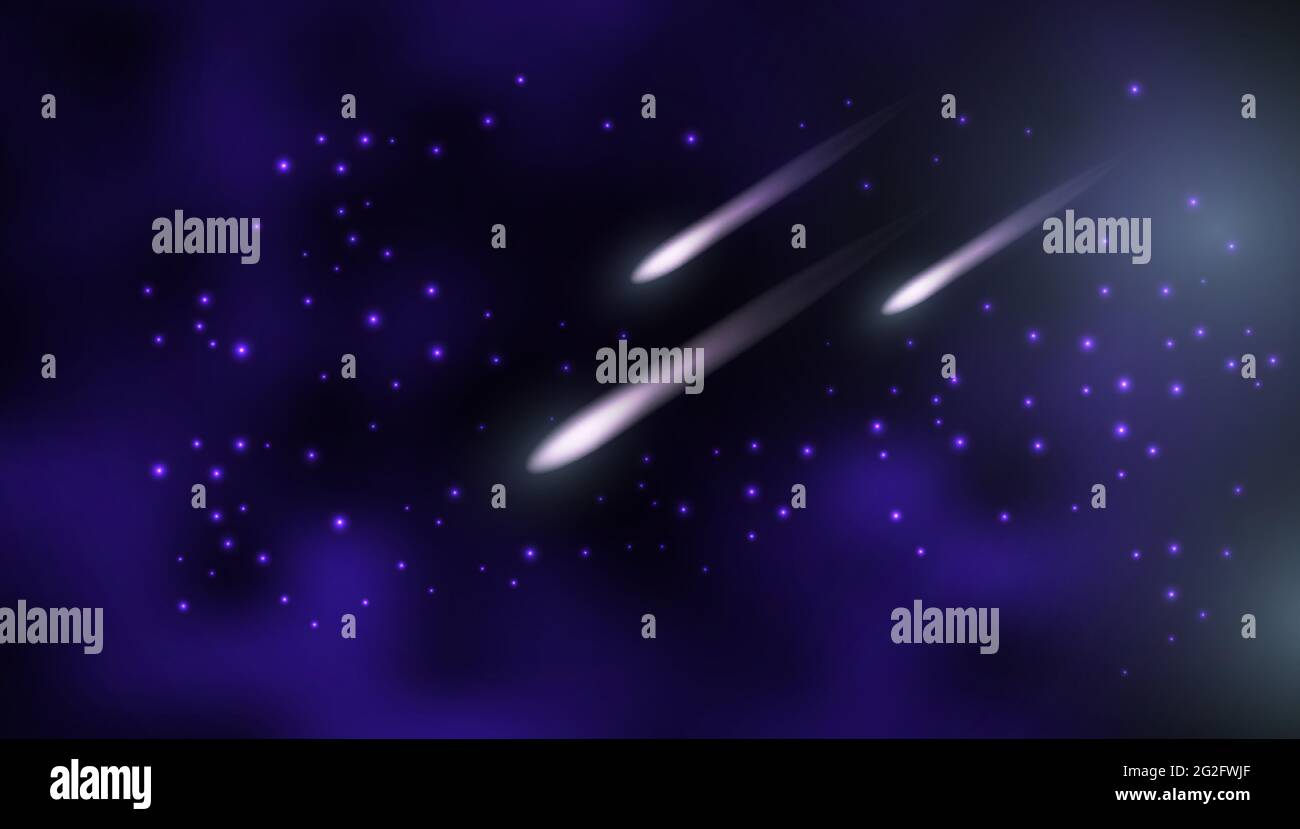 Sfondo COSMOS. Cielo notturno con comete volanti. Galassia, spazio, nebulosa, stelle lucenti. Design blu scuro per sfondi. Illustrazione vettoriale Illustrazione Vettoriale