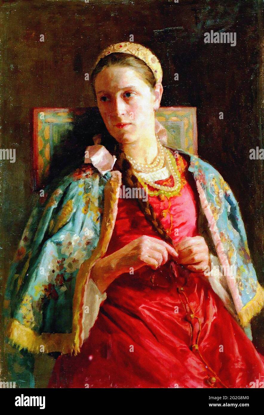 Constantin Egorovitch Makovski - Ritratto giovane Signora Russo Costume C 1880 Foto Stock