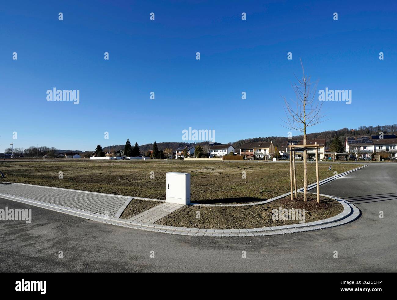 Germania, Baviera, alta Baviera, distretto di Altötting, area edile, nuova costruzione, strada di accesso, collegamenti Foto Stock