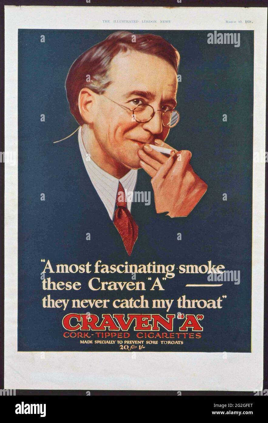 Approvazione per CRAWEN N sigarette, annata pubblicità, come visto in Illustrated London News, 10 marzo 1928. Foto Stock