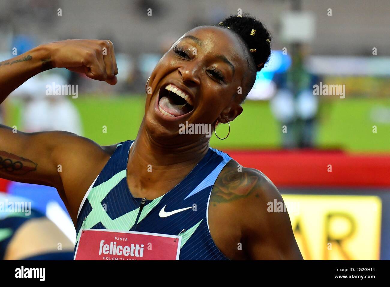 Firenze, Italia. 10 Giugno 2021. Era un sogno Golden Gala Pietro Mennea a Firenze. Quattro le migliori performance del mondo nel 2021 e molte gemme italiane, tra cui Gianmarco tamberi's 2.33 in the high jump e Leonardo Fabbri's 21.71 in the shot, hanno messo i riflettori sulla serata all'Asics Firenze Marathon Stadium, la terza tappa della Wanda Diamond League. (Foto di Domenico Cippitelli/Pacific Press/Sipa USA) Credit: Sipa USA/Alamy Live News Foto Stock