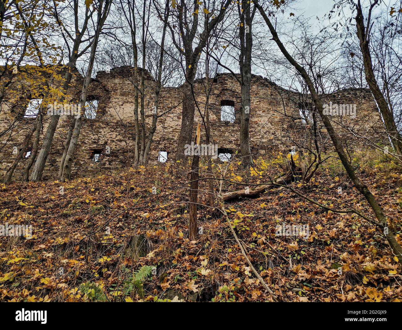 Il misterioso castello Vikstejn in colori autunnali. Foto Stock