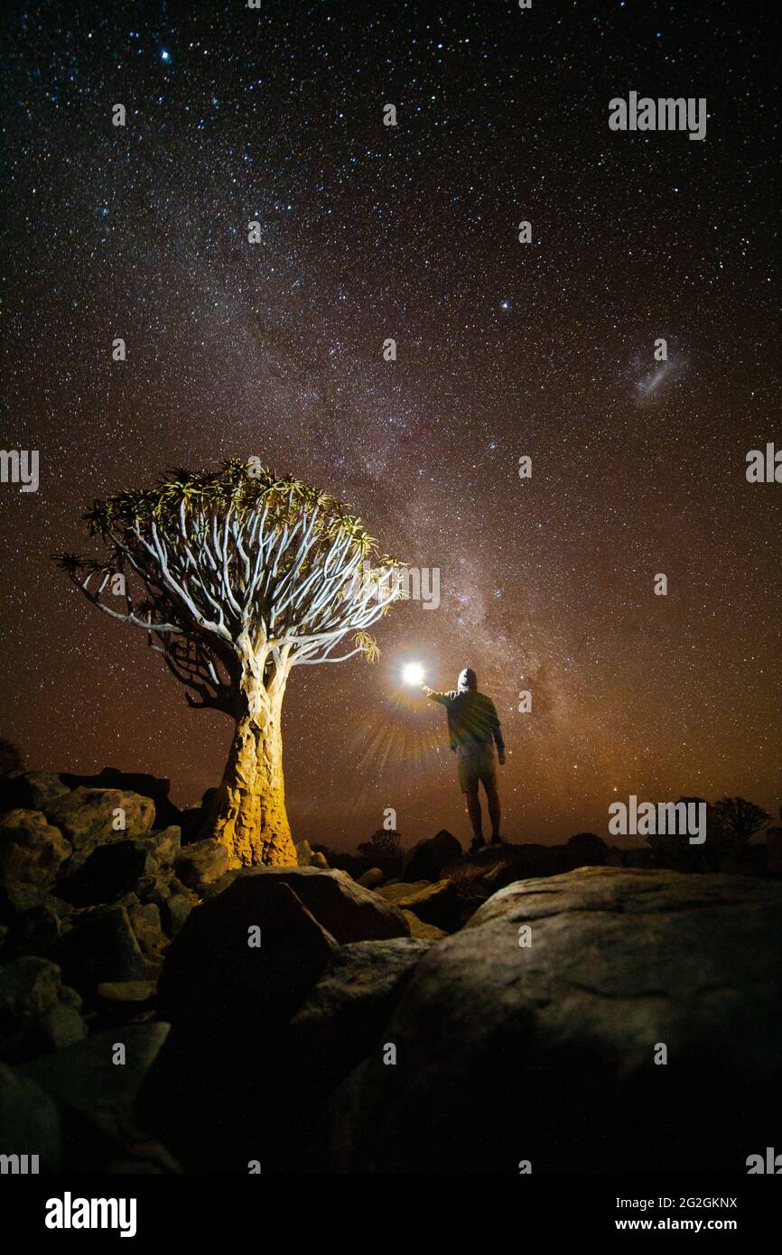 Illuminare il cielo notturno in namibia. Foto Stock