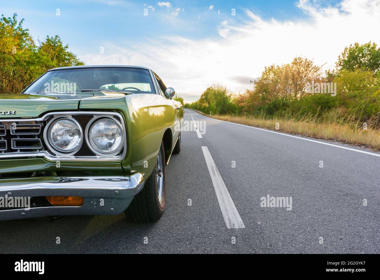 Plymouth Road Runner, costruito nel 1968, muscle car, oldtimer, classico Foto Stock