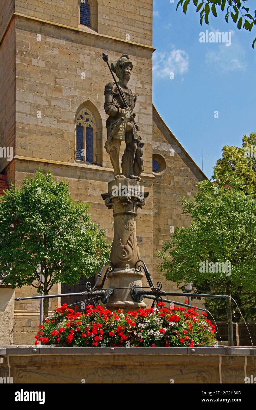 Graf-Albrecht-Brunnen, fontana, piazza del mercato, Öhringen, Baden-Wuerttemberg, Baden-Wuerttemberg, Germania Foto Stock