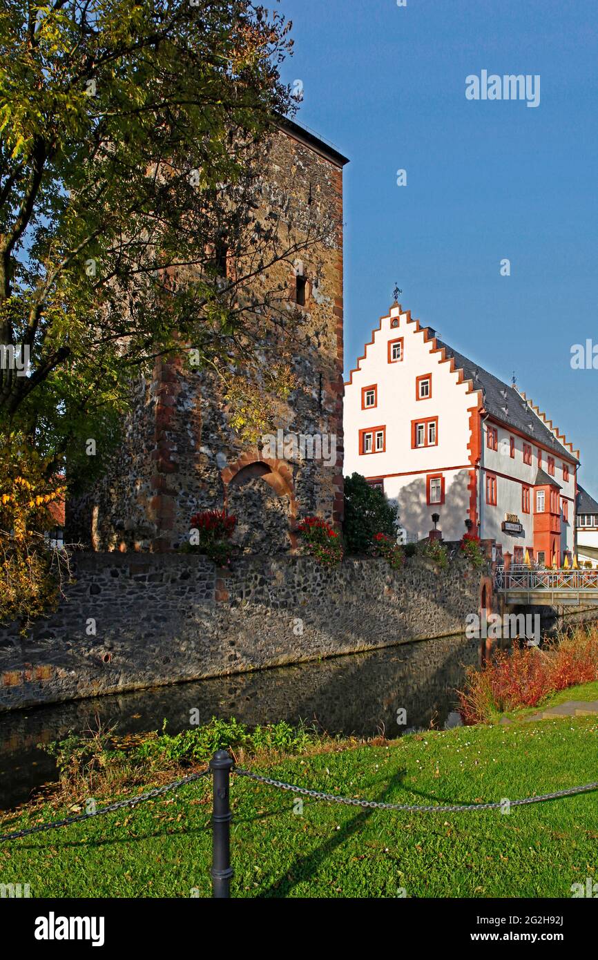 Staden Castello (anche Castello di Ysenburg), torre d'ingresso, Florstadt-Staden, Wetteraukreis, Assia, Germania Foto Stock
