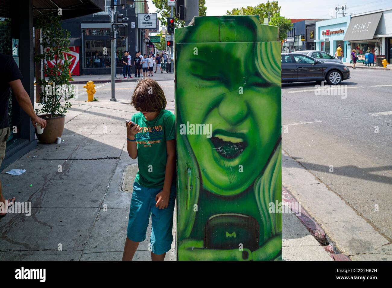 Melrose Avenue a Los Angeles, spesso conosciuta con le sue iniziali L.A., è la città più popolosa dello stato della California, Stati Uniti Foto Stock