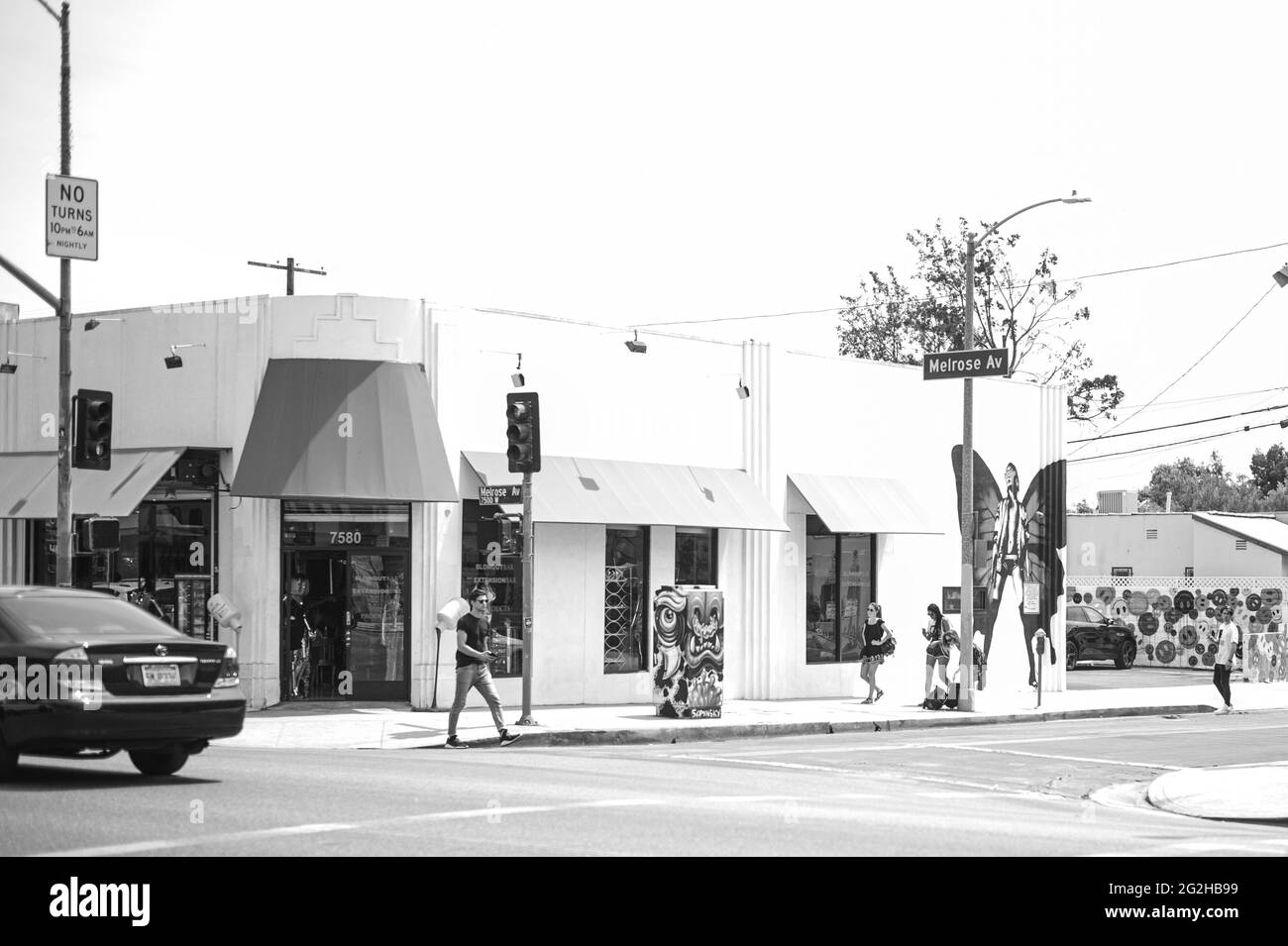 Melrose Avenue a Los Angeles, spesso conosciuta con le sue iniziali L.A., è la città più popolosa dello stato della California, Stati Uniti Foto Stock