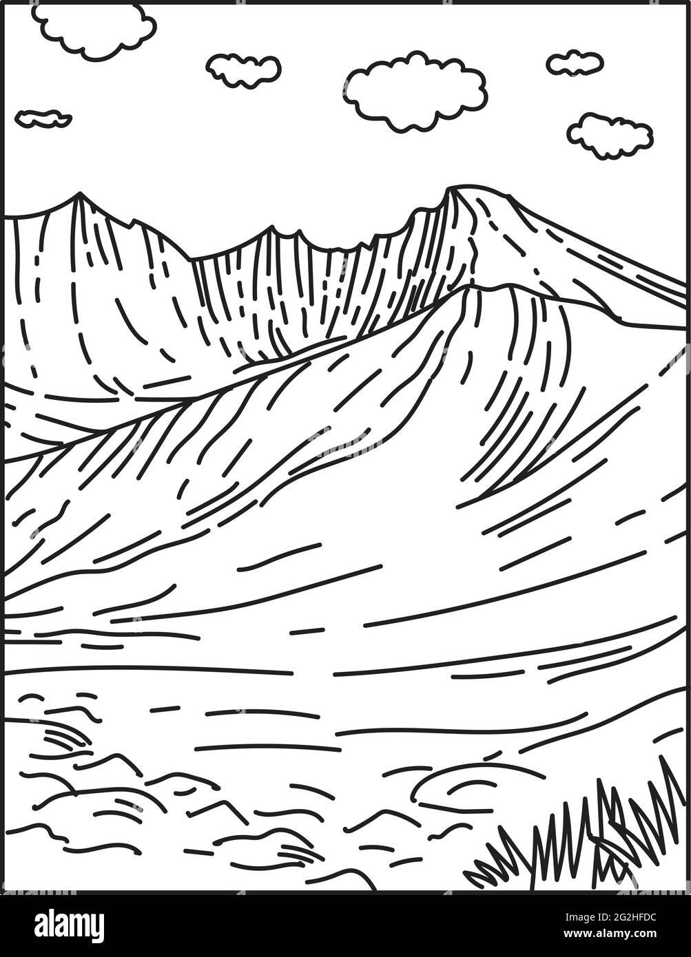 Illustrazione monolinea di Wheeler Peak situato nel Great Basin National Park in Nevada, Stati Uniti d'America fatto in monolina retrò bianco e nero Illustrazione Vettoriale