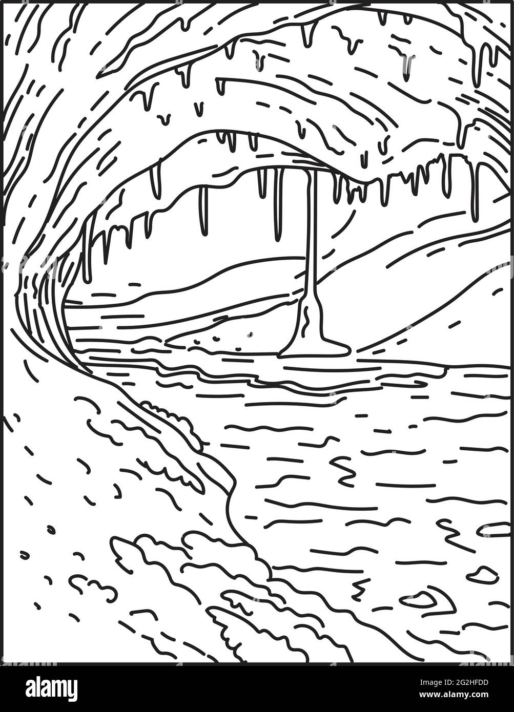 Illustrazione monolinea del Wind Cave National Park situato nell'angolo sud-occidentale del South Dakota, Stati Uniti d'America fatto in nero retrò e. Illustrazione Vettoriale