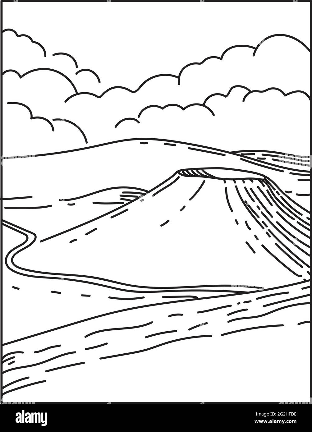 Illustrazione della linea monomarca di Mauna Kea un vulcano dormiente situato nel Parco Nazionale dei Vulcani delle Hawaii sull'isola delle Hawaii Stati Uniti d'America fatto Illustrazione Vettoriale