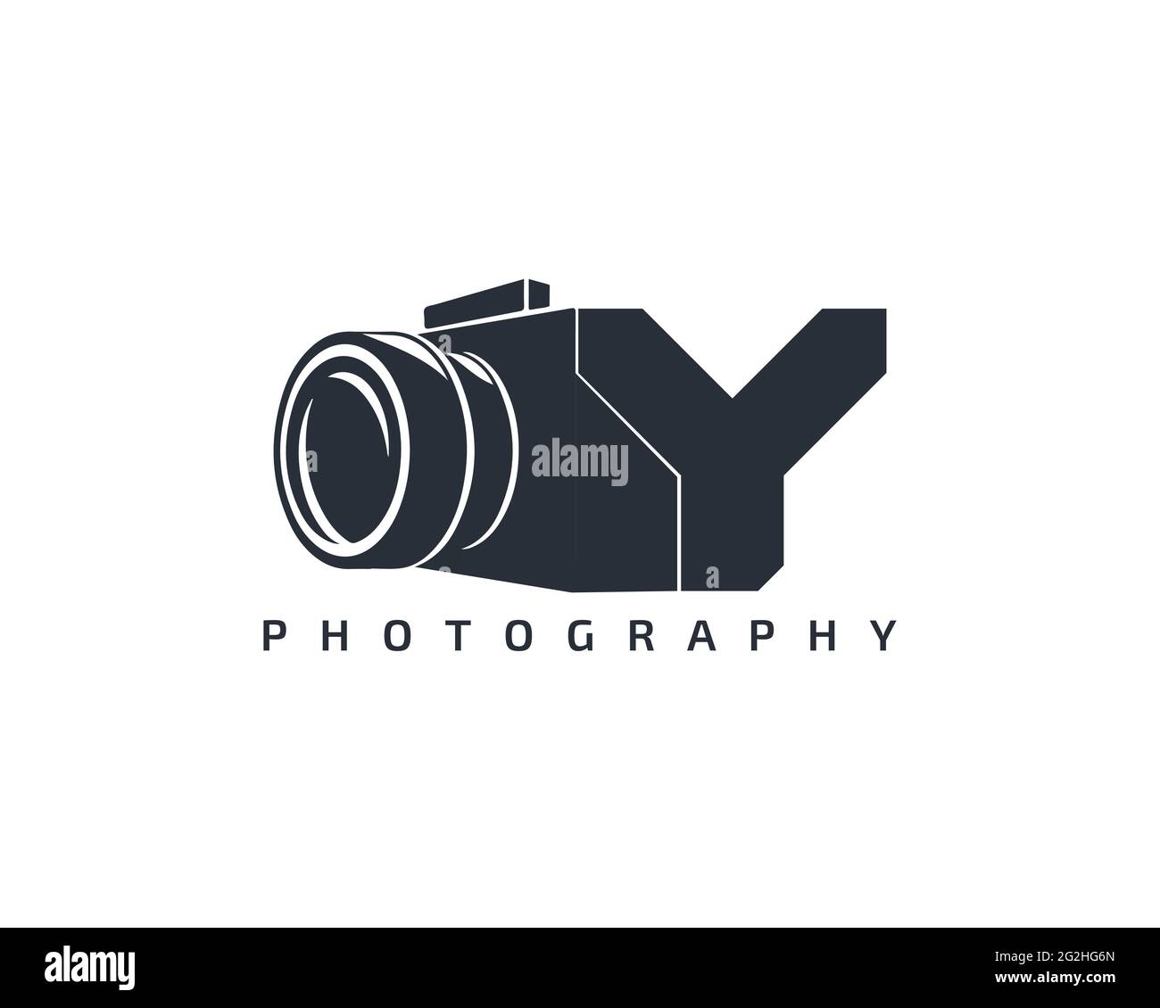 Modello del logo della fotocamera. Icona del logo della fotocamera su sfondo bianco. Fotocamera dal design trendy con logo. Illustrazione Vettoriale