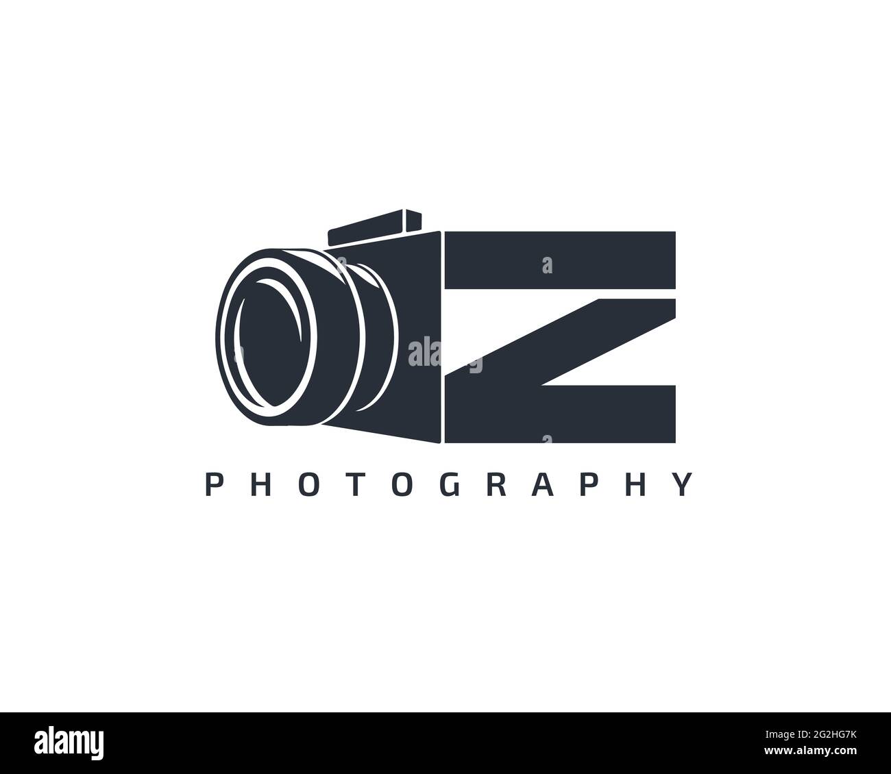 Modello del logo della fotocamera. Icona del logo della fotocamera su sfondo bianco. Fotocamera dal design trendy con logo. Illustrazione Vettoriale