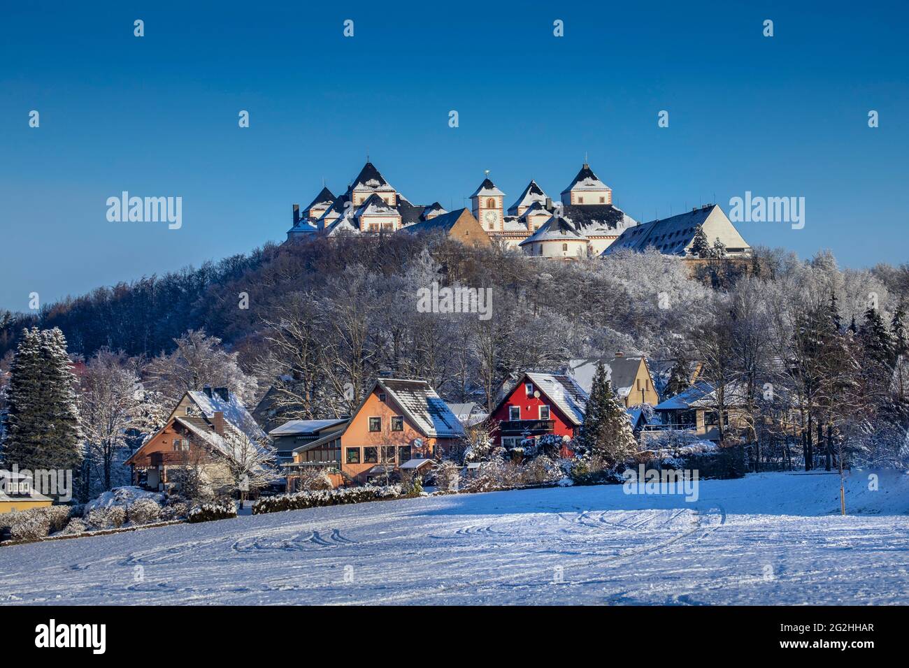 Castello di Augustusburg in inverno Foto Stock