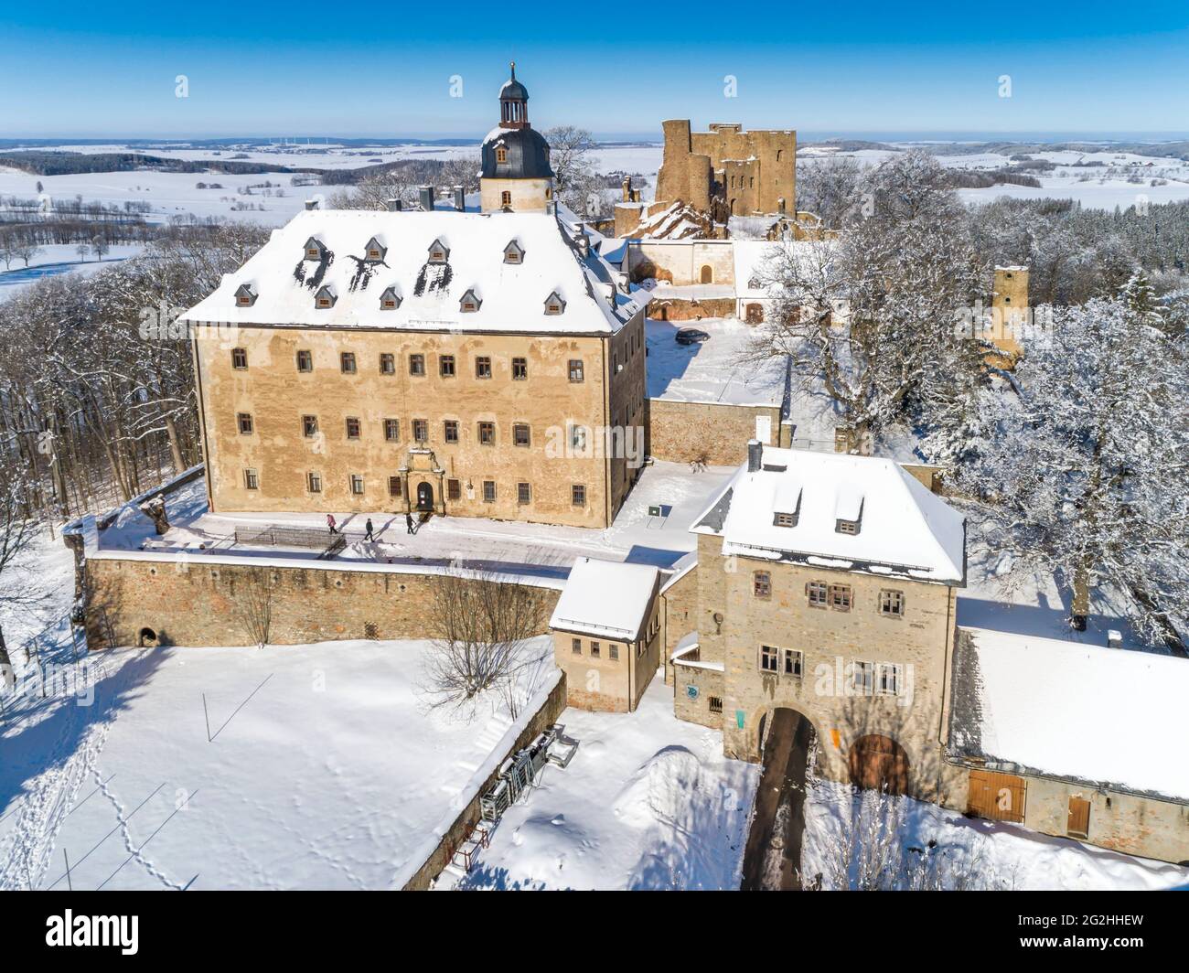 Rovine del castello e il castello di Frauenstein Foto Stock