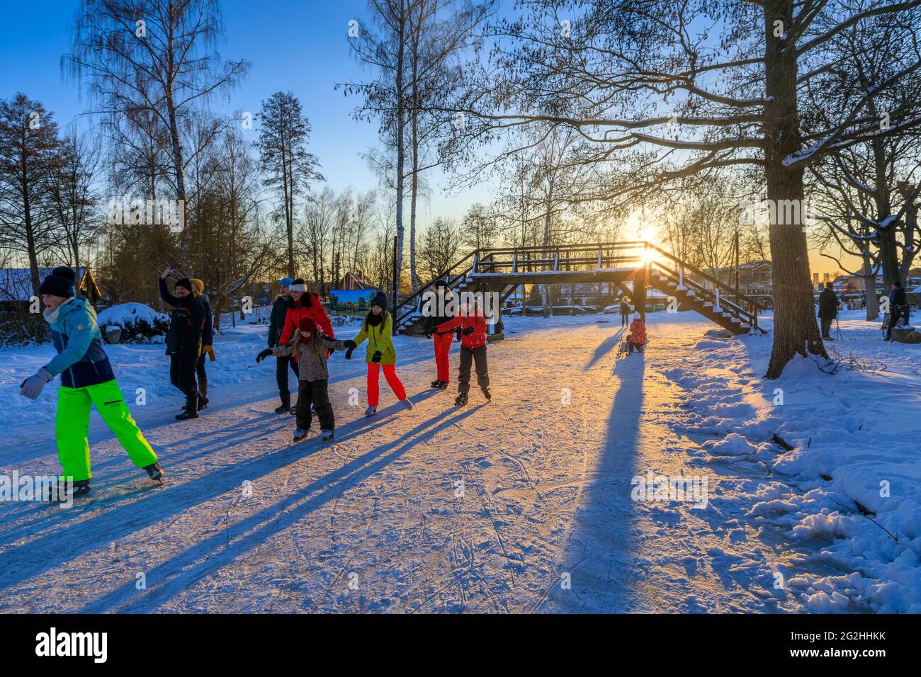 Pattinatori di ghiaccio nello Spreewald Foto Stock