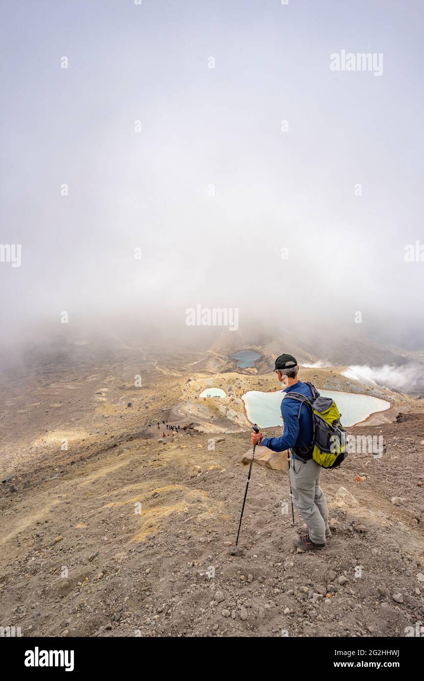 Tongariro attraversare la Nuova Zelanda, sentiero escursionistico attraverso il Parco Nazionale di Tongariro, Isola del Nord, Manawatu-Wanganui, Nuova Zelanda Foto Stock