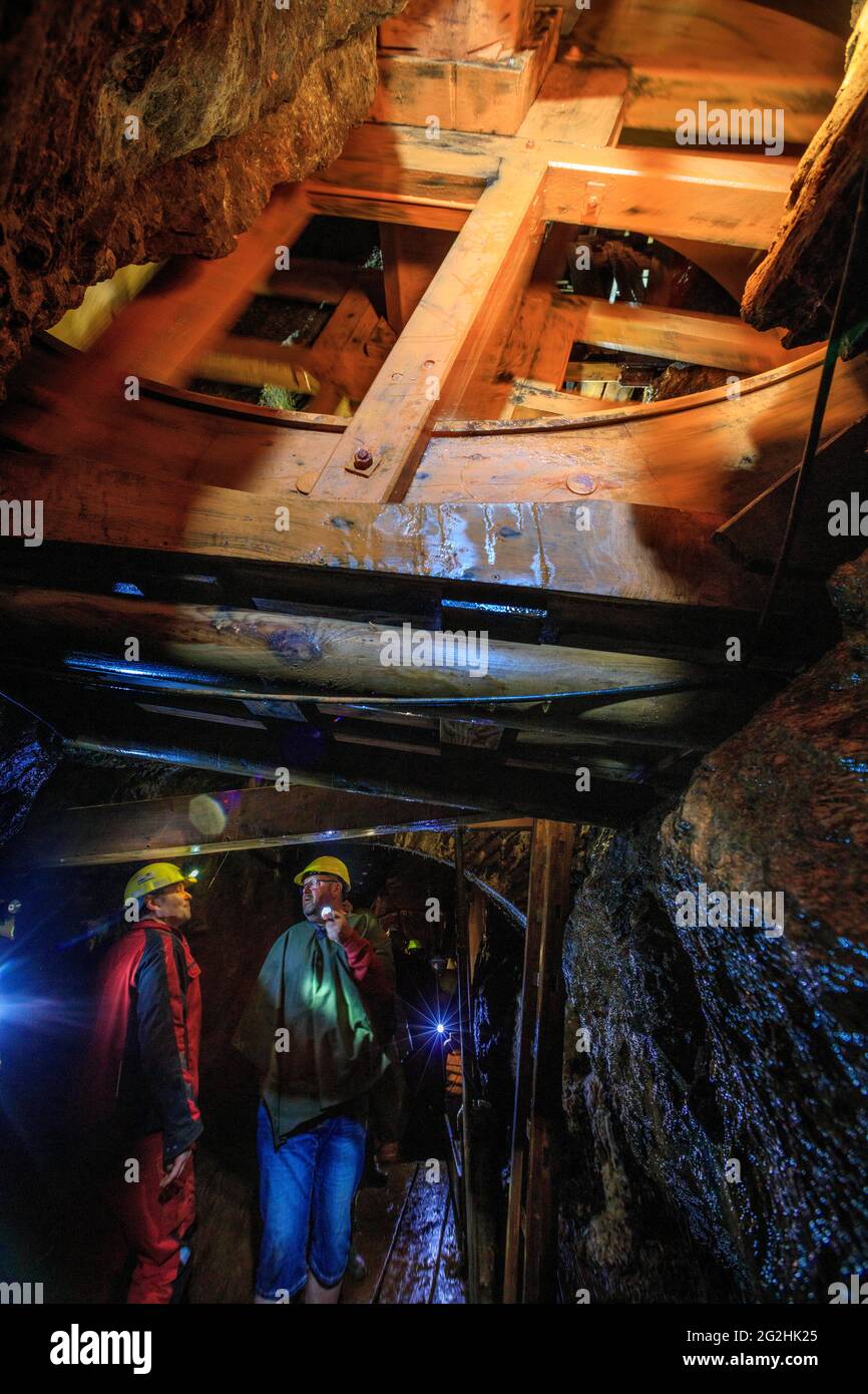 Ruota ad acqua nella miniera di Ehrenfriedersdorf Foto Stock