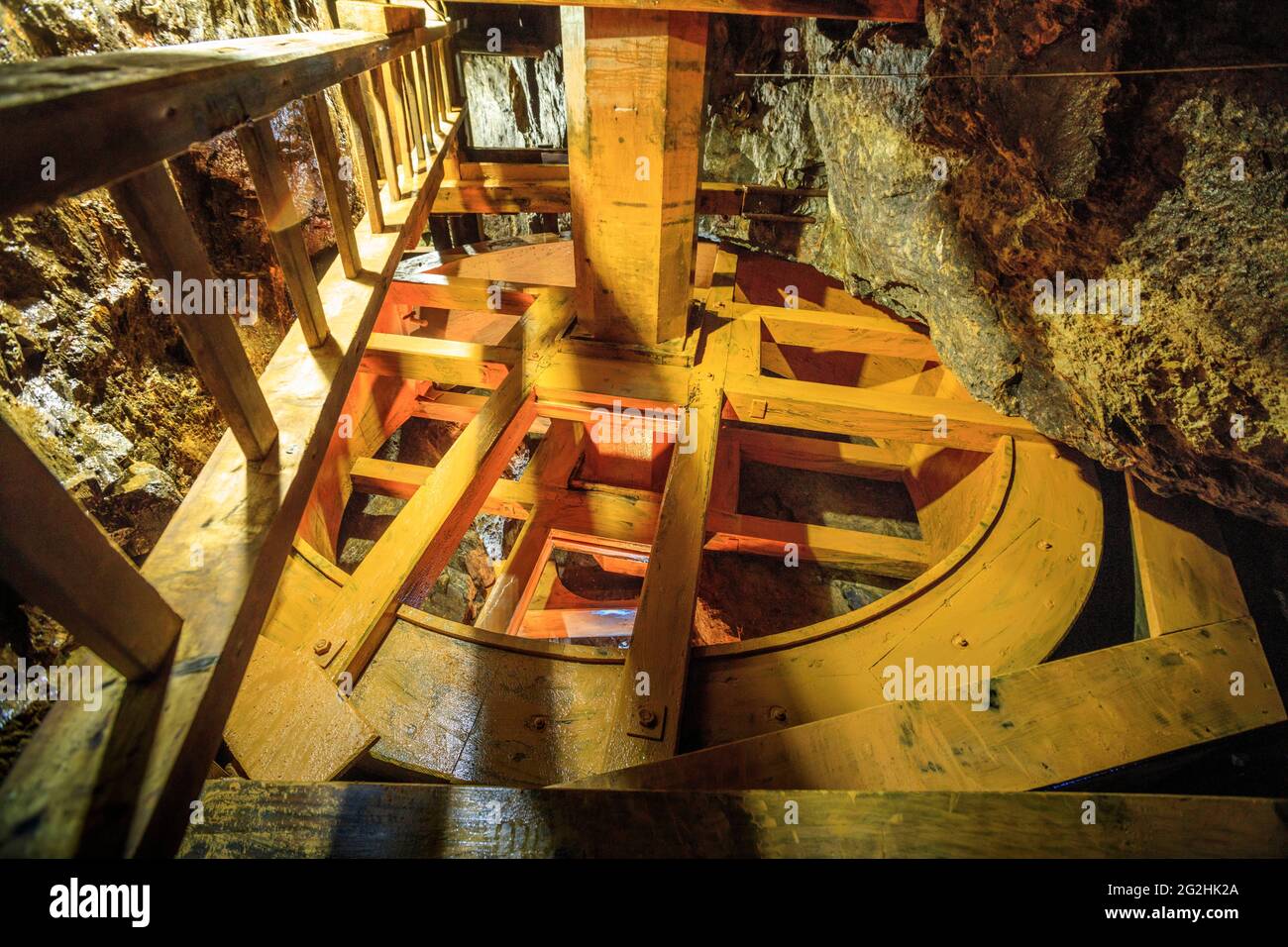 Ruota ad acqua nella miniera di Ehrenfriedersdorf Foto Stock