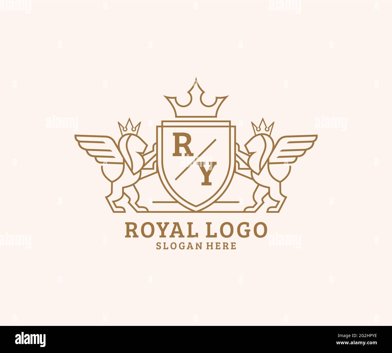 RY Letter Lion Royal Luxury Heraldic, Crest Logo template in arte vettoriale per ristoranti, Royalty, Boutique, Cafe, Hotel, Araldica, Gioielli, Moda e. Illustrazione Vettoriale