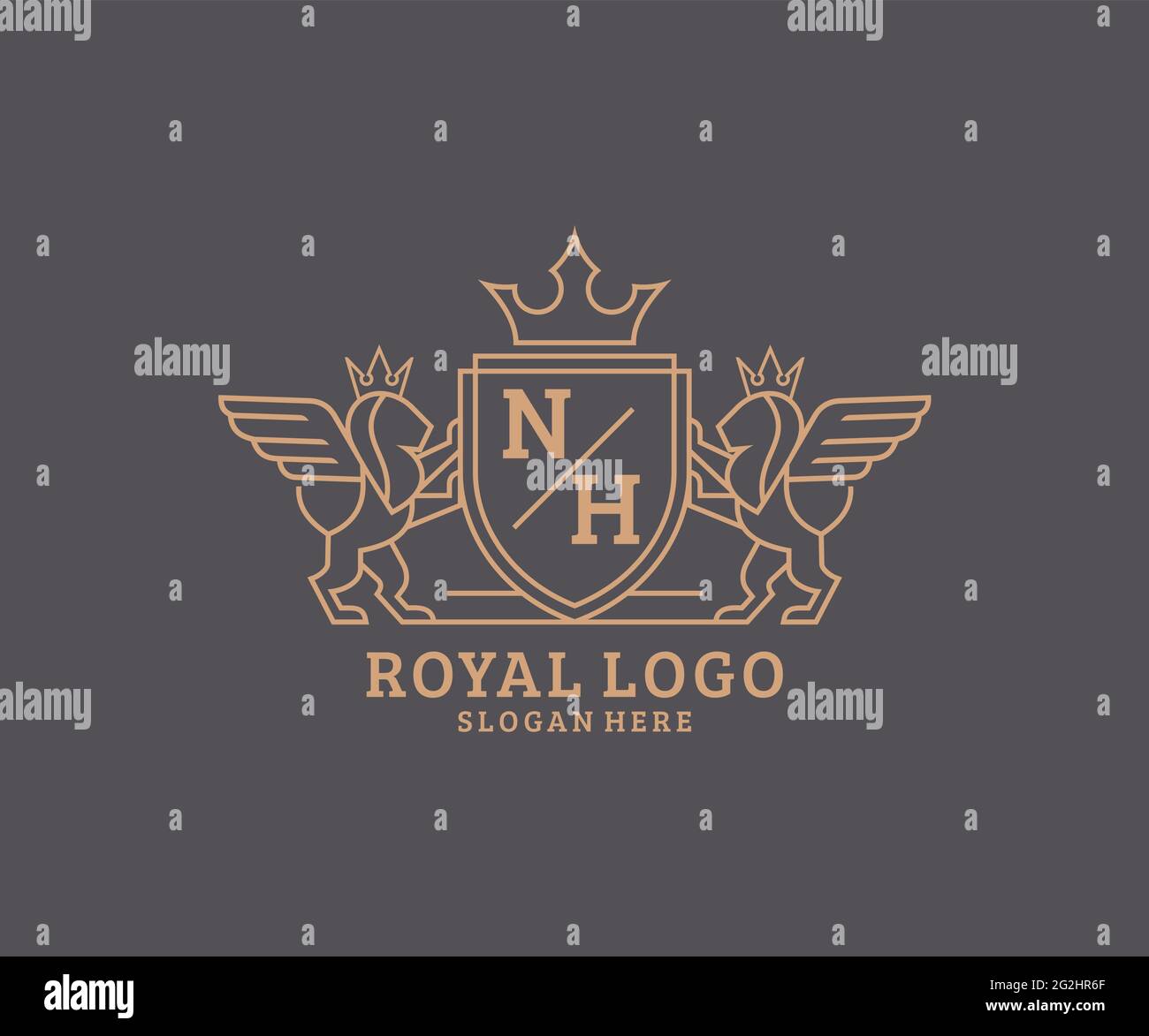 NH Letter Lion Royal Luxury Heraldic, Crest Logo template in arte vettoriale per Ristorante, Royalty, Boutique, Cafe, Hotel, Araldica, Gioielli, Moda e. Illustrazione Vettoriale