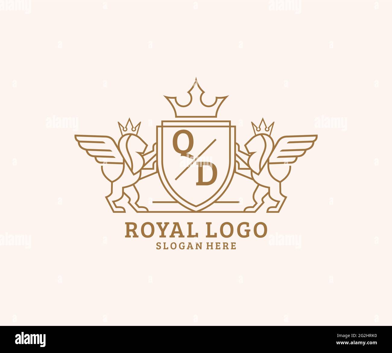 QD Letter Lion Royal Luxury Heraldic, modello con logo Crest in arte vettoriale per ristoranti, Royalty, Boutique, Cafe, Hotel, Araldica, Gioielli, Moda e. Illustrazione Vettoriale