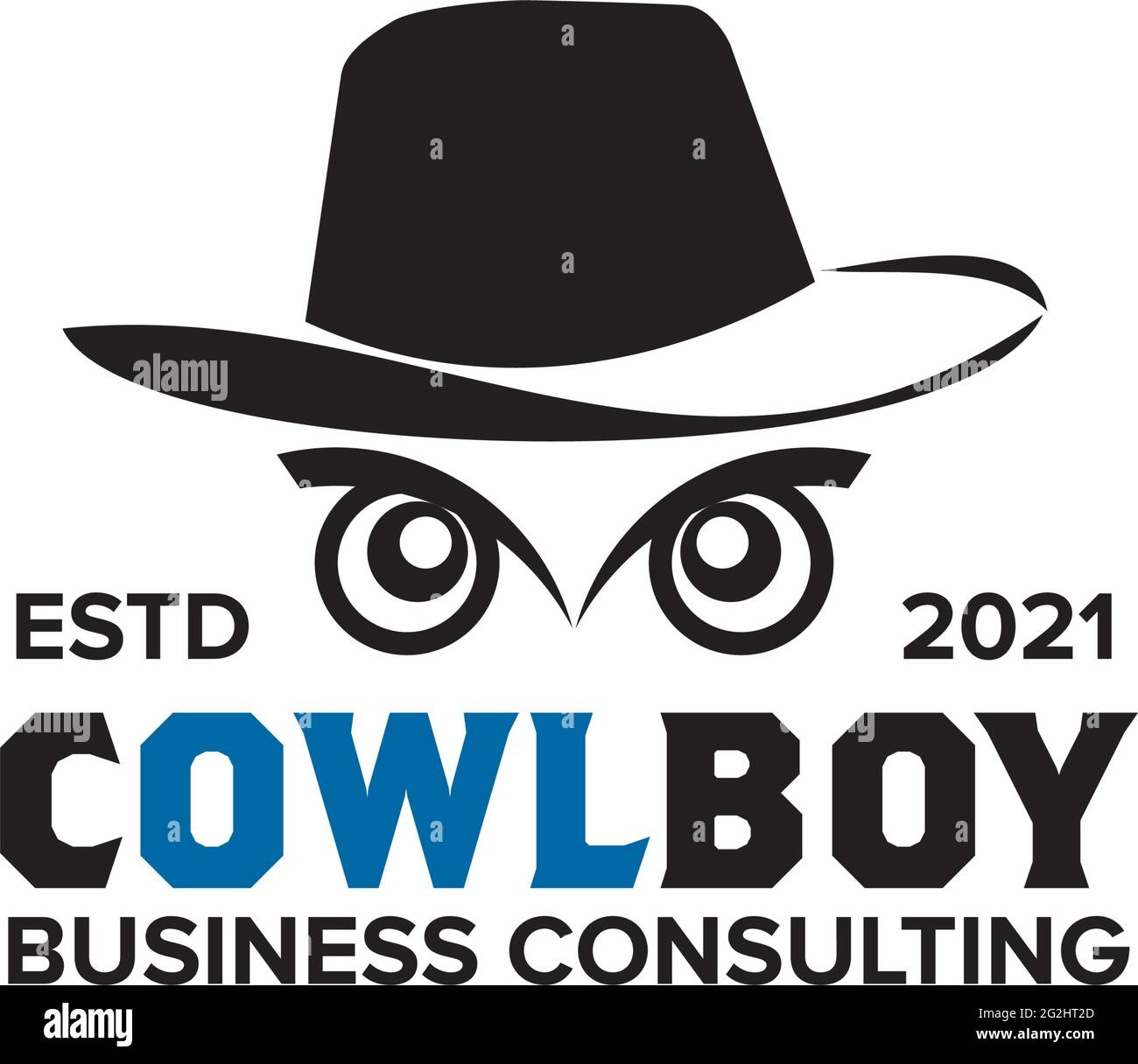 cowboy incorporato con modello vettoriale di disegno del logo dell'occhio di gufo Illustrazione Vettoriale