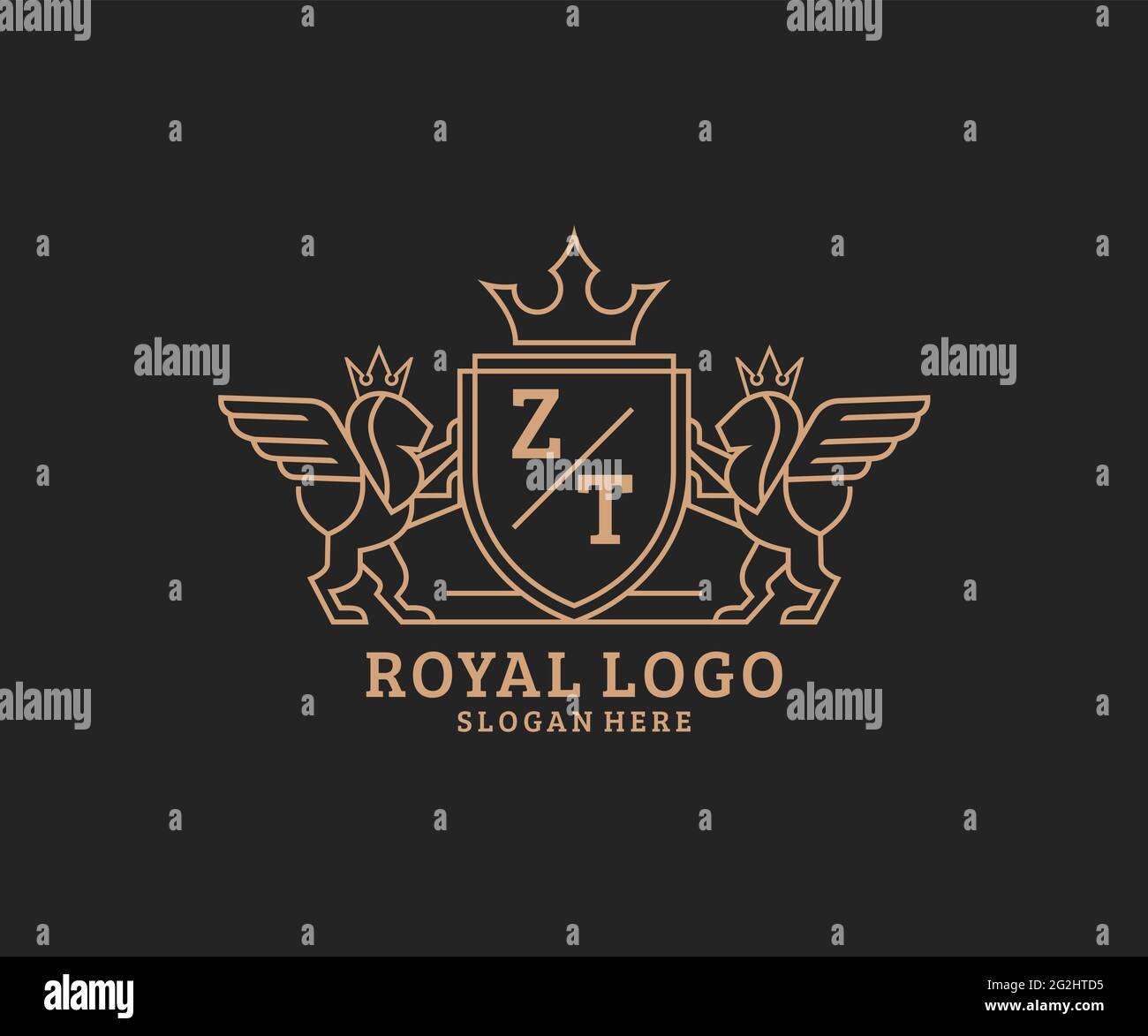 ZT Letter Lion Royal Luxury Heraldic, Crest Logo template in arte vettoriale per ristoranti, Royalty, Boutique, Cafe, Hotel, Araldica, Gioielli, Moda e. Illustrazione Vettoriale