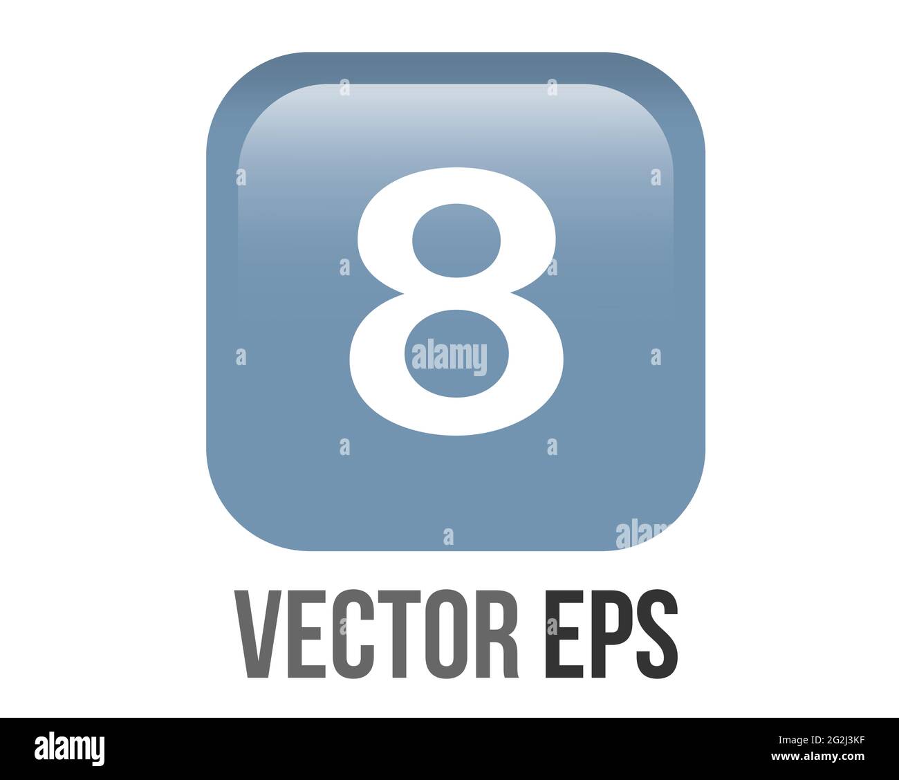 Il vettore isolato brillante e sfumato blu keycap bianco cifra otto pulsante icona con angoli arrotondati Illustrazione Vettoriale
