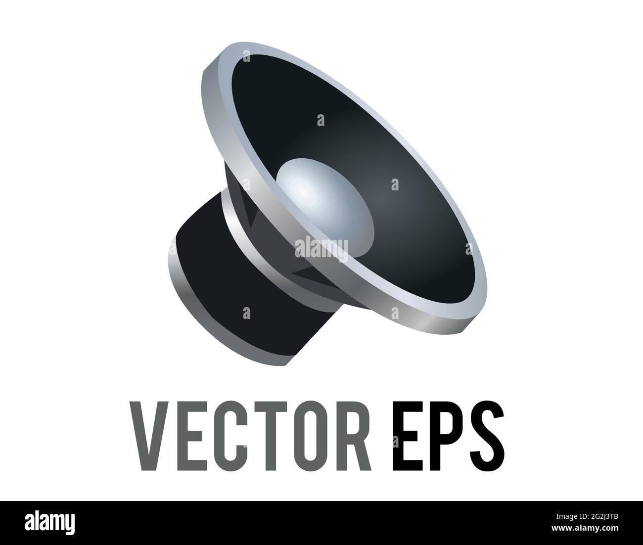 Il vettore isolato argento e nero cerchio suono cono altoparlante musica visualizzato icona senza alcuna onde sonore Illustrazione Vettoriale