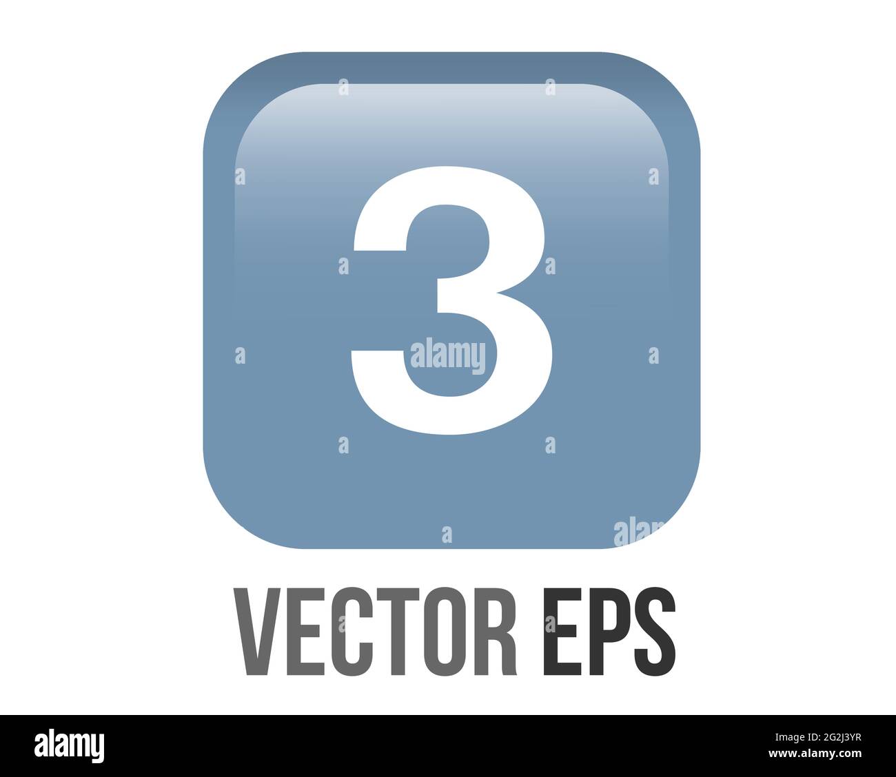 Il vettore isolato brillante e sfumato blu keycap bianco cifra tre pulsante icona con angoli arrotondati Illustrazione Vettoriale