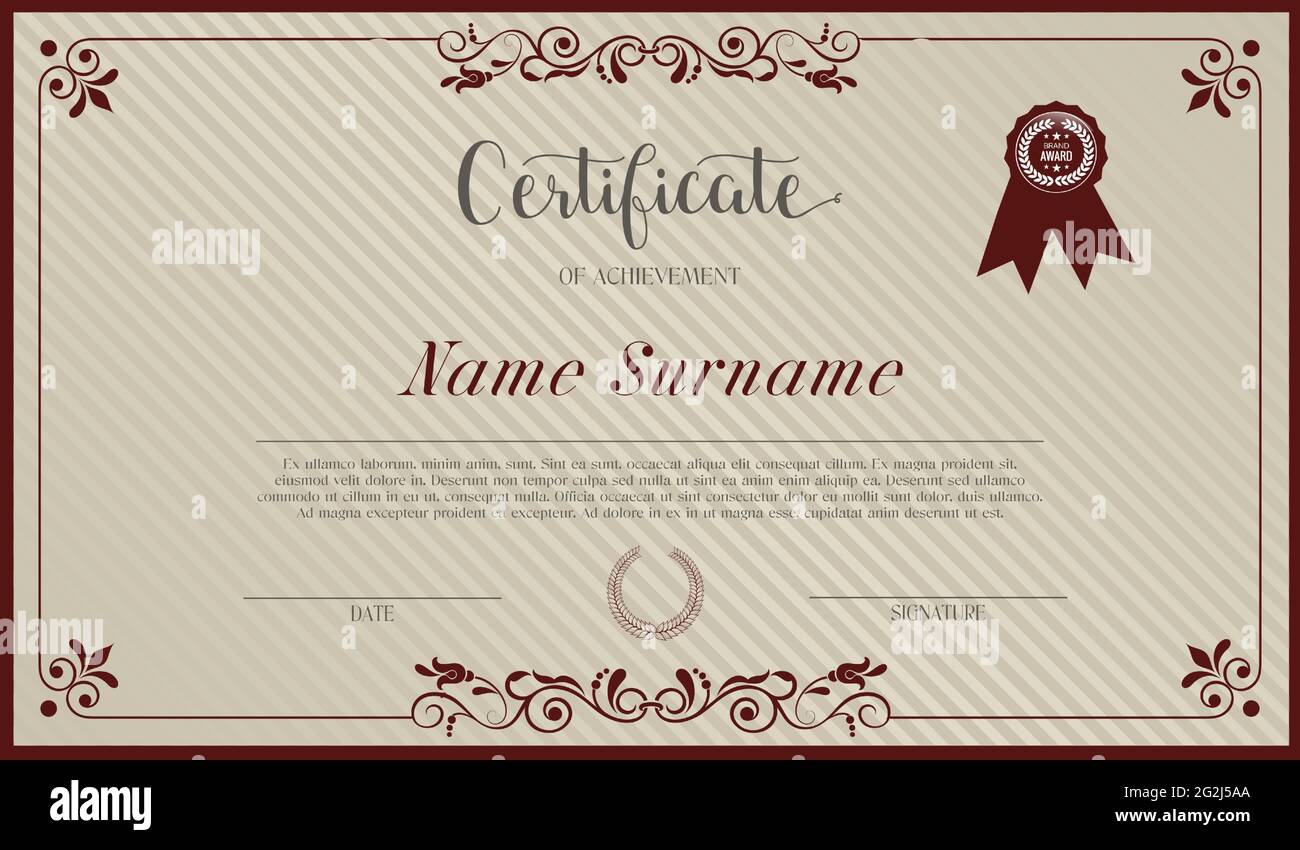 Modello certificato d'epoca 1. Modello di certificato d'epoca certificato di riconoscimento per la formazione del diploma Illustrazione Vettoriale