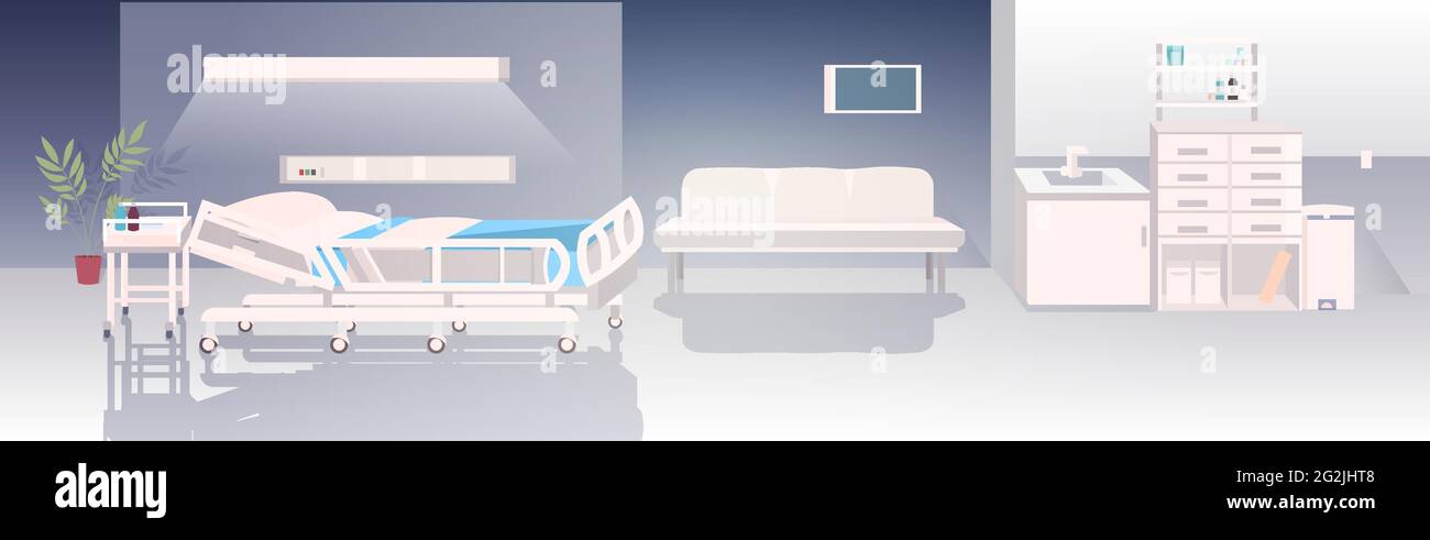 moderna clinica terapia intensiva stanza vuota no persone reparto ospedale orizzontale interno Illustrazione Vettoriale