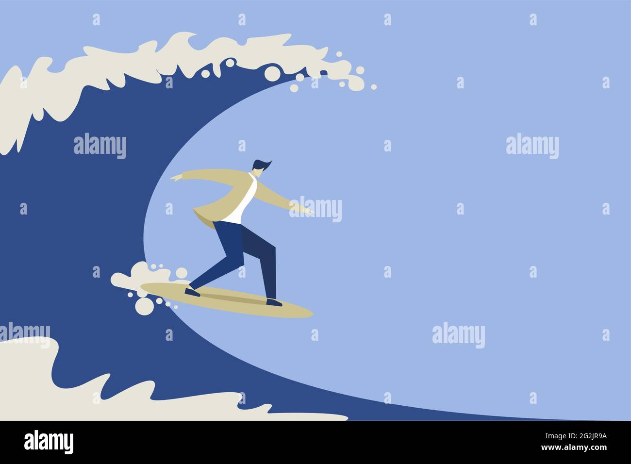 Illustrazione di un uomo d'affari che surfing su onda alta Illustrazione Vettoriale