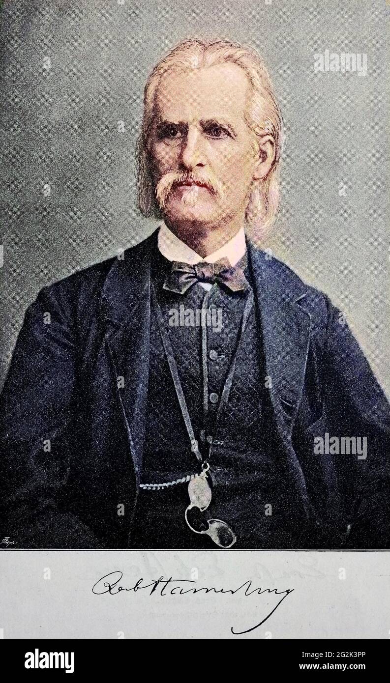 Robert Hamerling, getauft als Rupert Johann Hammerling, 24. März 1830 - 13. Juli 1889, war ein Österreichischer Dichter und Schriftsteller / Robert Hamerling, 1830-1889, poeta austriaco, riproduzione storica e digitale migliorata di un originale del 19 ° secolo / digitale Reproduktion einer Originalvollage aus dem 19. Jahrhundert, Originaldatum nicht bekannt Foto Stock