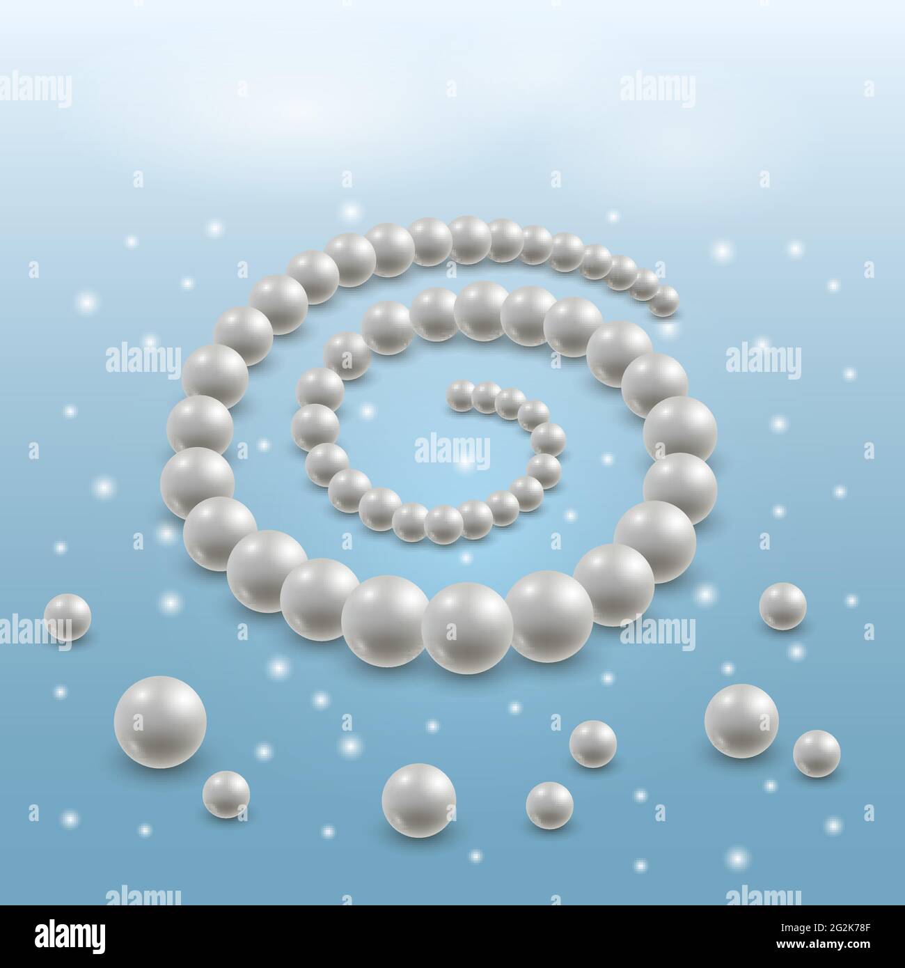 Collana perla, elegante gioiello illustrazione. perle 3d realistiche su sfondo blu con un effetto luminoso. Illustrazione vettoriale Illustrazione Vettoriale