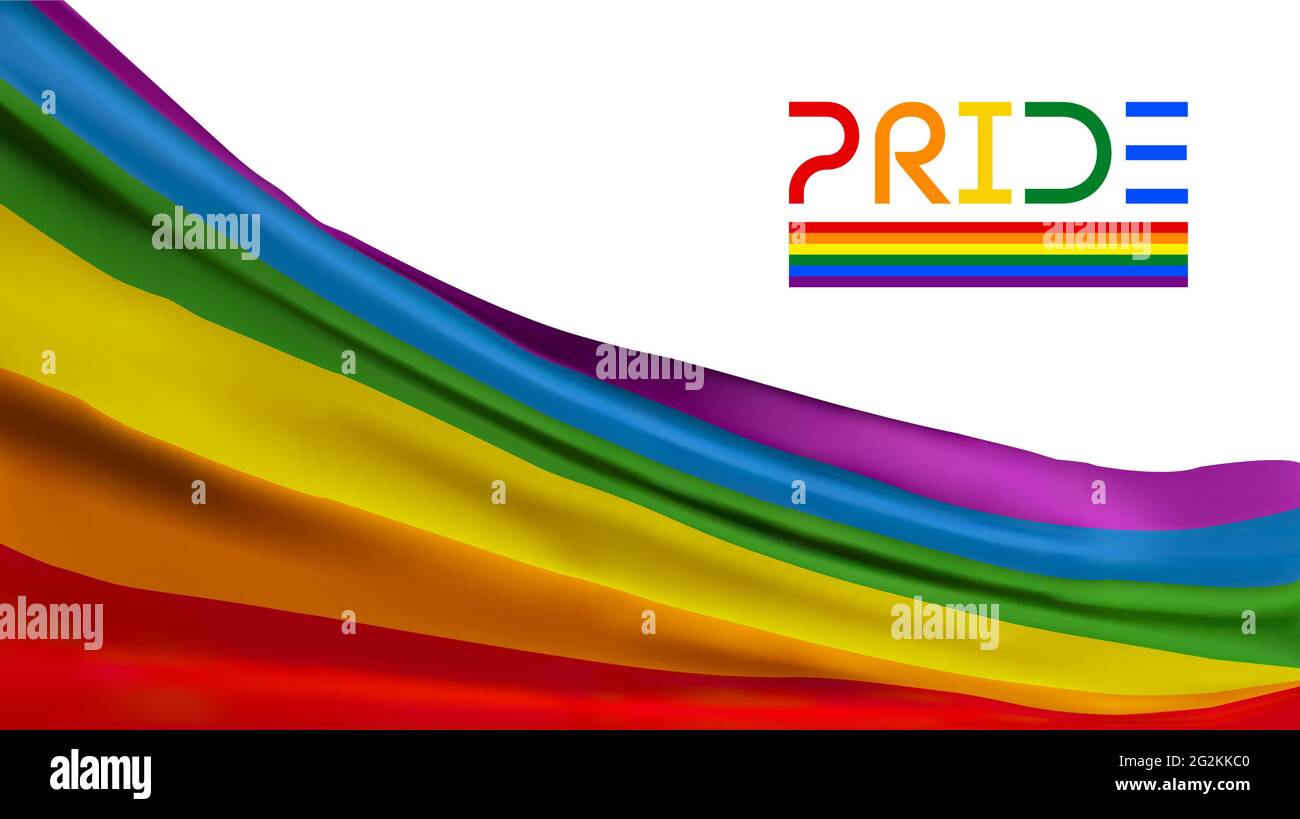 Bandiera dell'orgoglio sventolante. Sfondo a colori. Evento gay della comunità LGBTQ. Illustrazione vettoriale. Illustrazione Vettoriale
